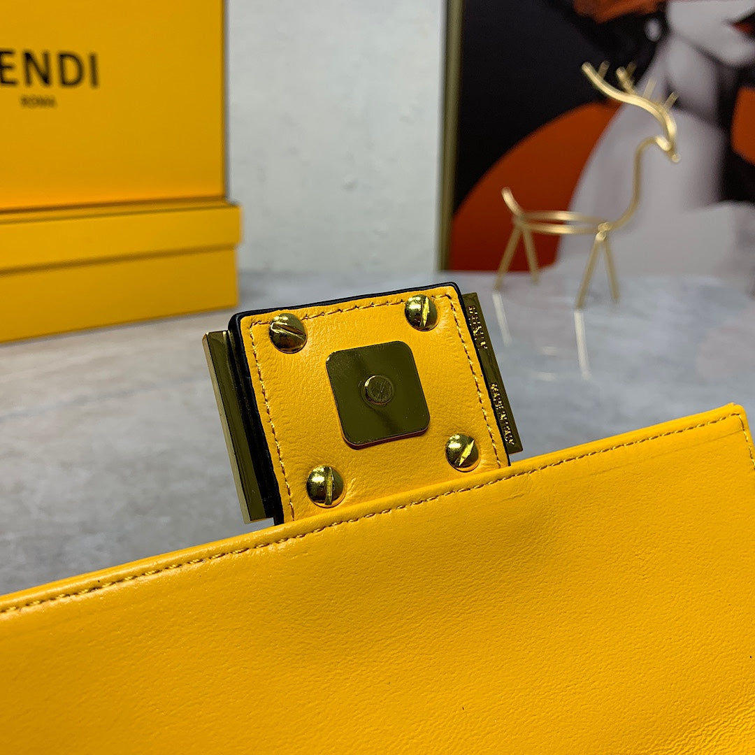 Fendi Yellow Embossed FF Baguette Mini Bag with Gold Chain Strap