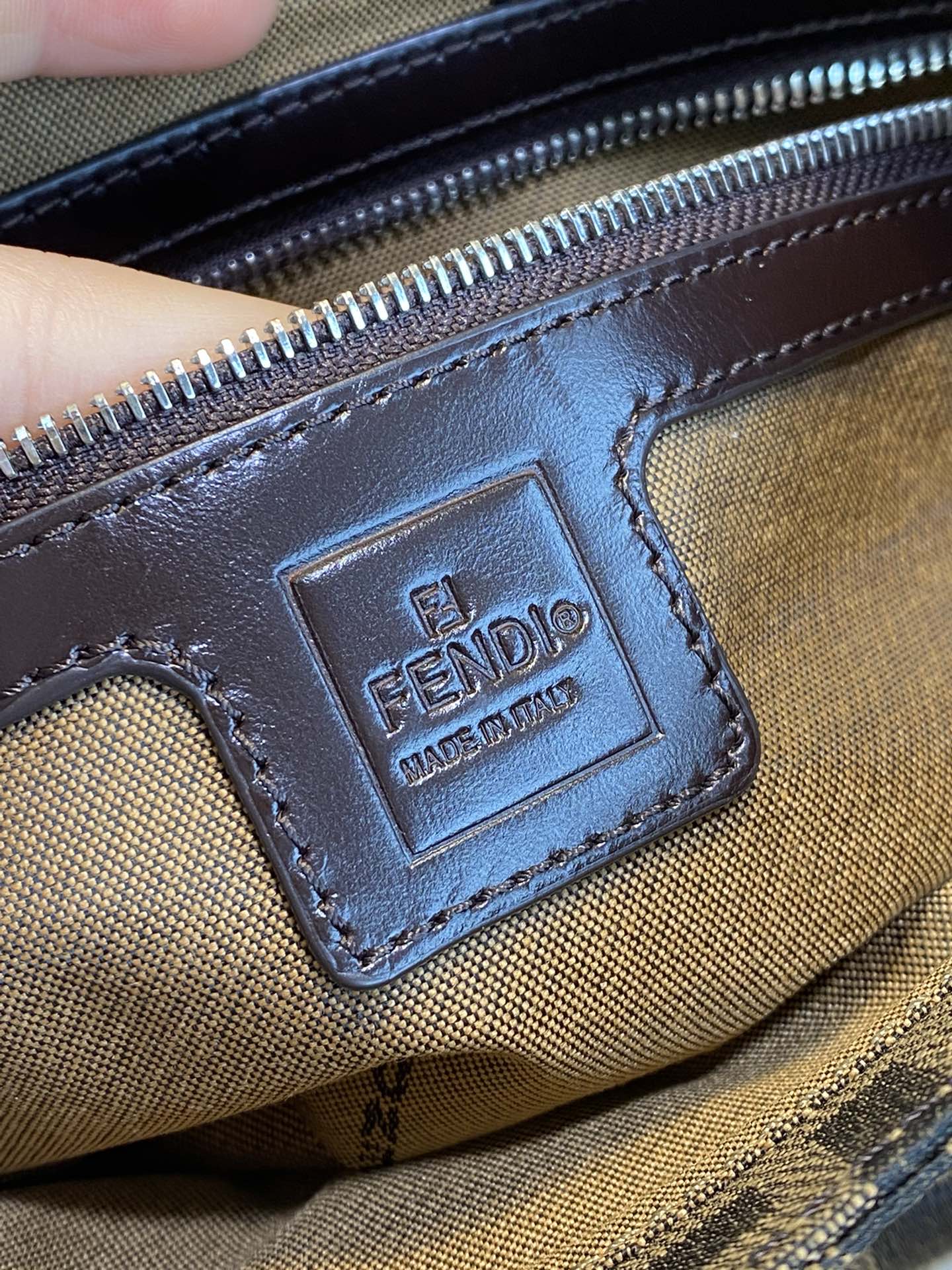 Fendi Zucca Canvas Baguette Shoulder Bag - Brown & Silver