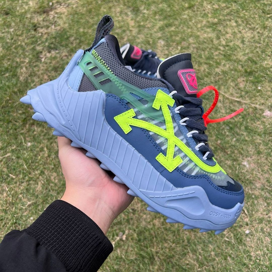 Off-White ODSY-1000 Sneakers Navy Blue Grey Neon Green