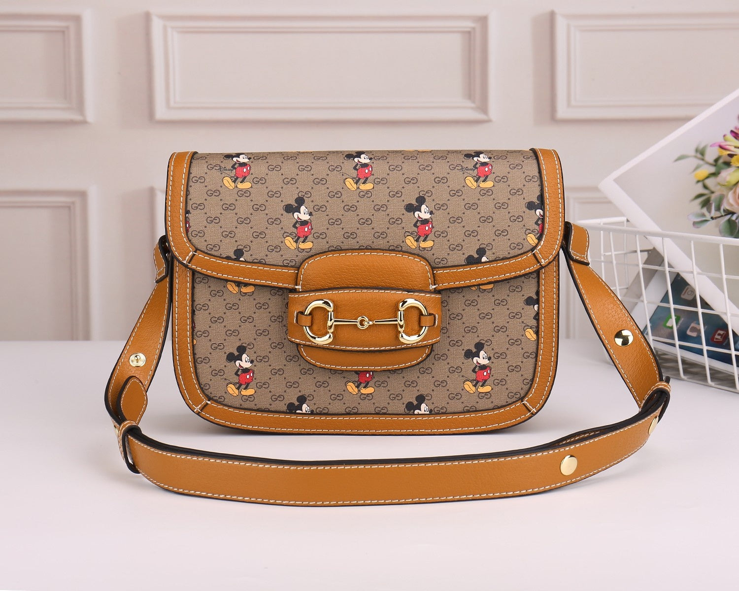 Gucci Vintage Cartoon Mouse Monogram Shoulder Bag with Horsebit Clasp