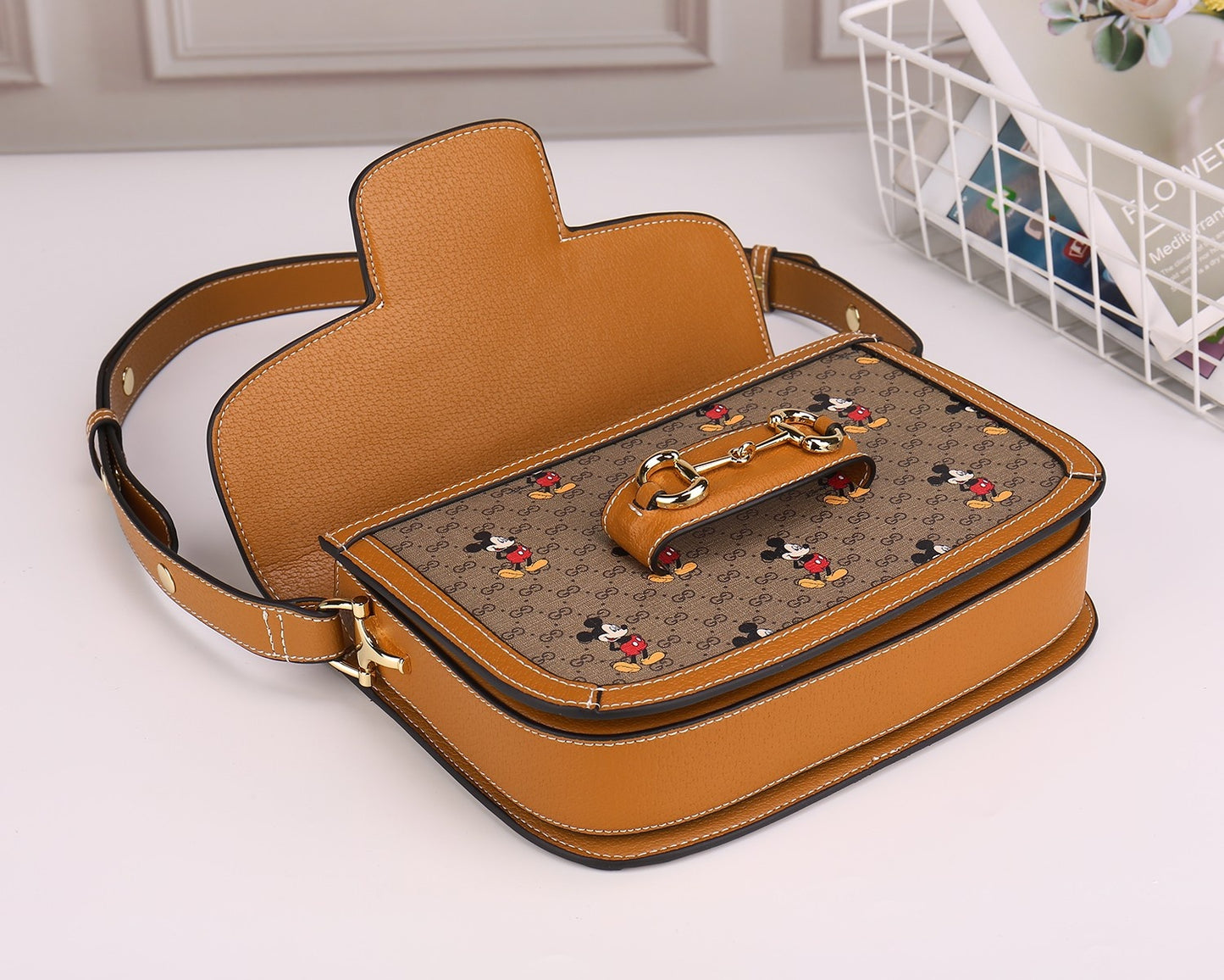 Gucci Vintage Cartoon Mouse Monogram Shoulder Bag with Horsebit Clasp