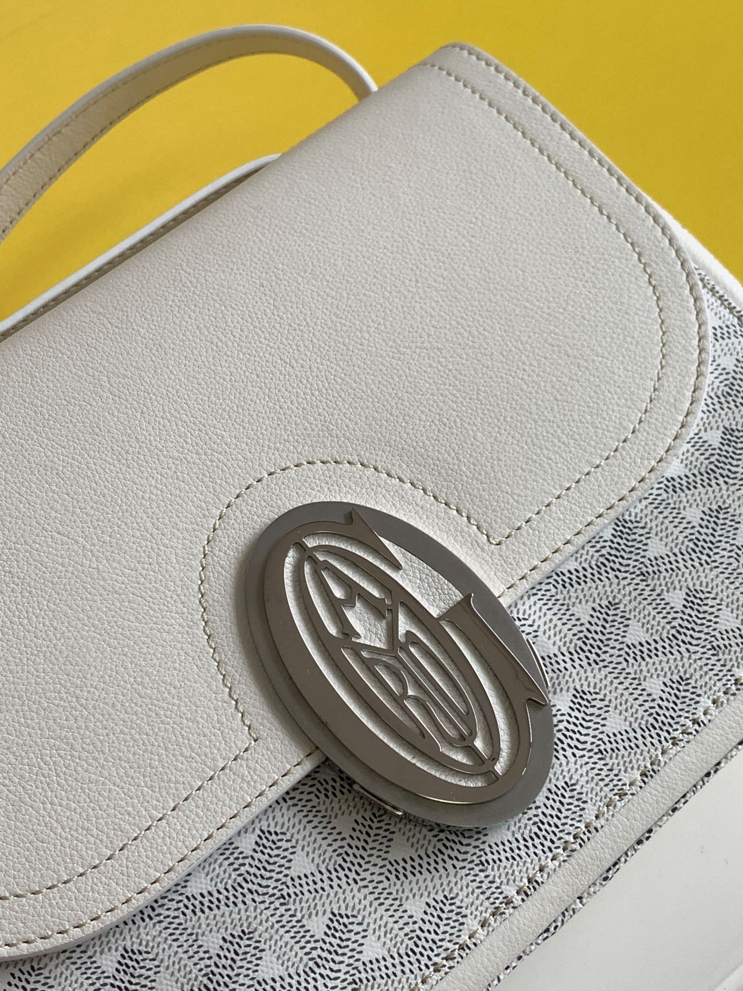 Gogy Elegant White Leather and Grey Patterned Crossbody Shoulder Bag