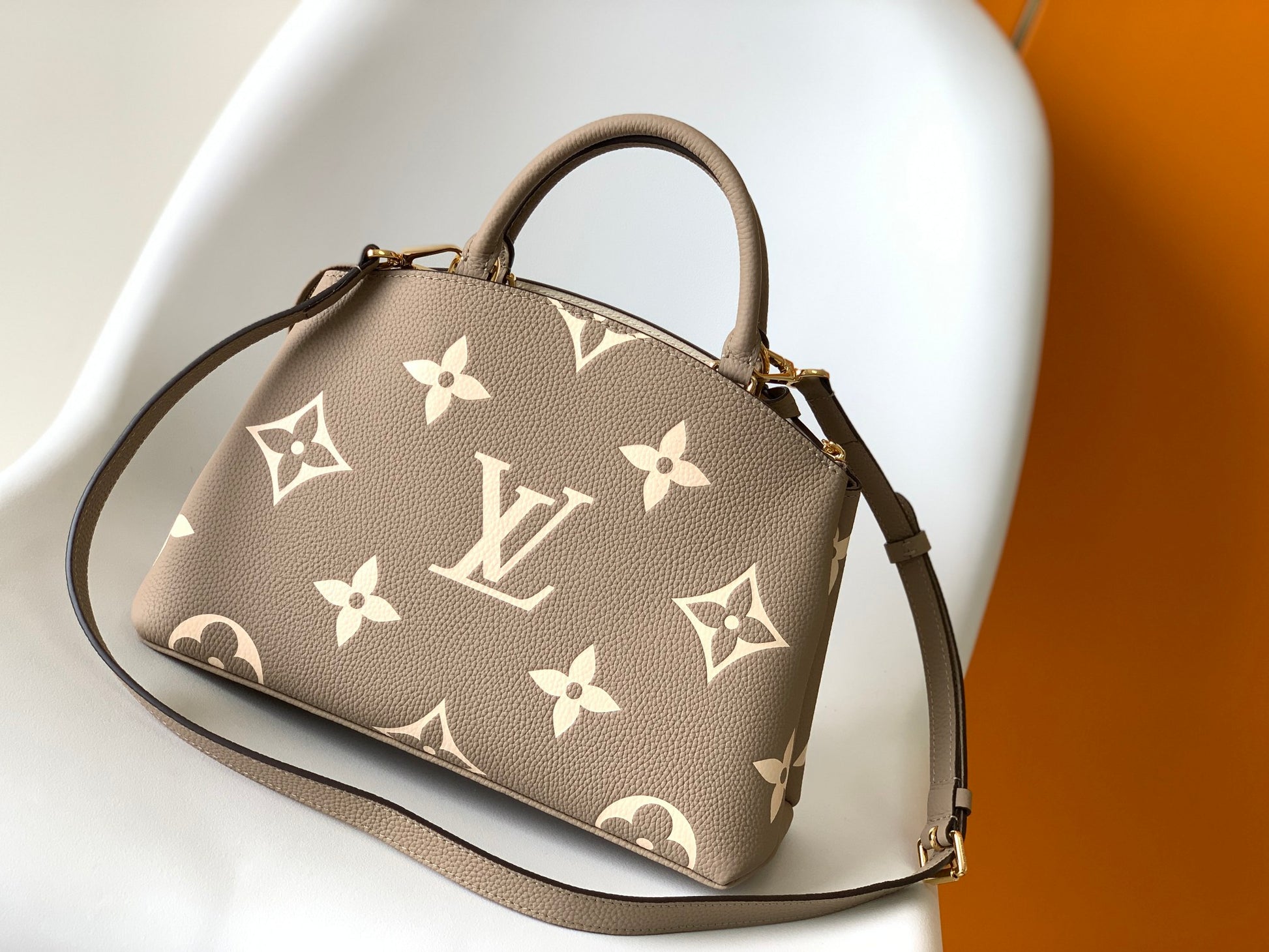 Louis Vuitton Taupe Embossed Monogram Leather Top Handle Satchel Handbag