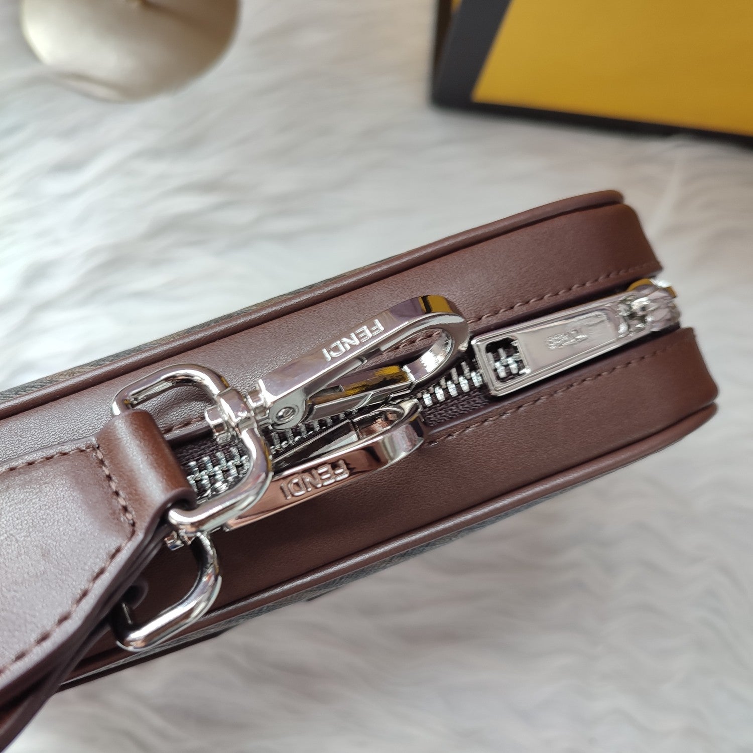 Fendi FF Monogram Camera Case Bag with Yellow Logo - Brown