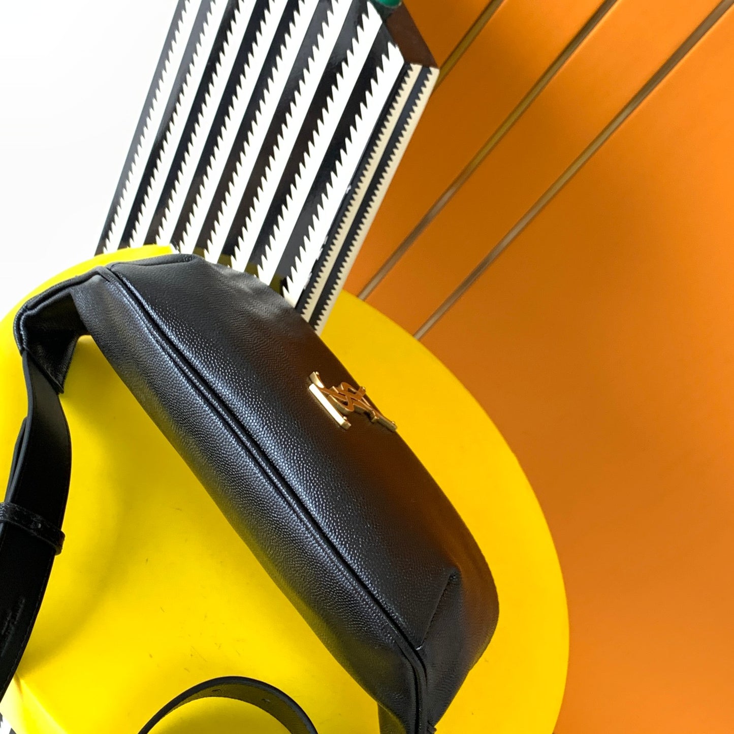 Saint Laurent Monogram Black Leather Belt Bag with Gold Hardware