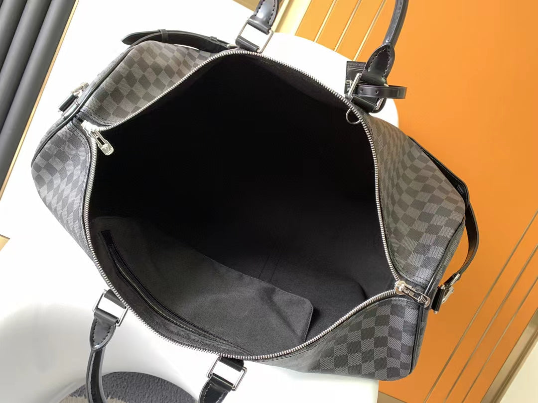 Luxury Damier Graphite Checkered Duffle Travel Bag - Black & Grey Large Weekender