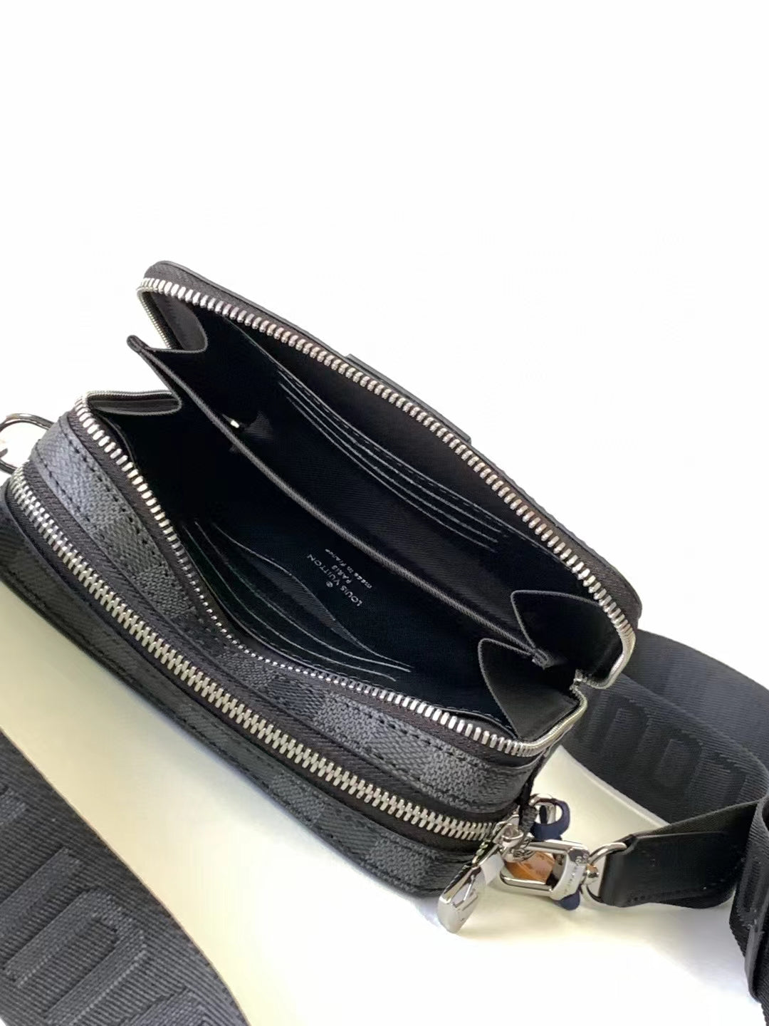 Louis Vuitton Grey Checkered Crossbody Messenger Bag with Adjustable Strap