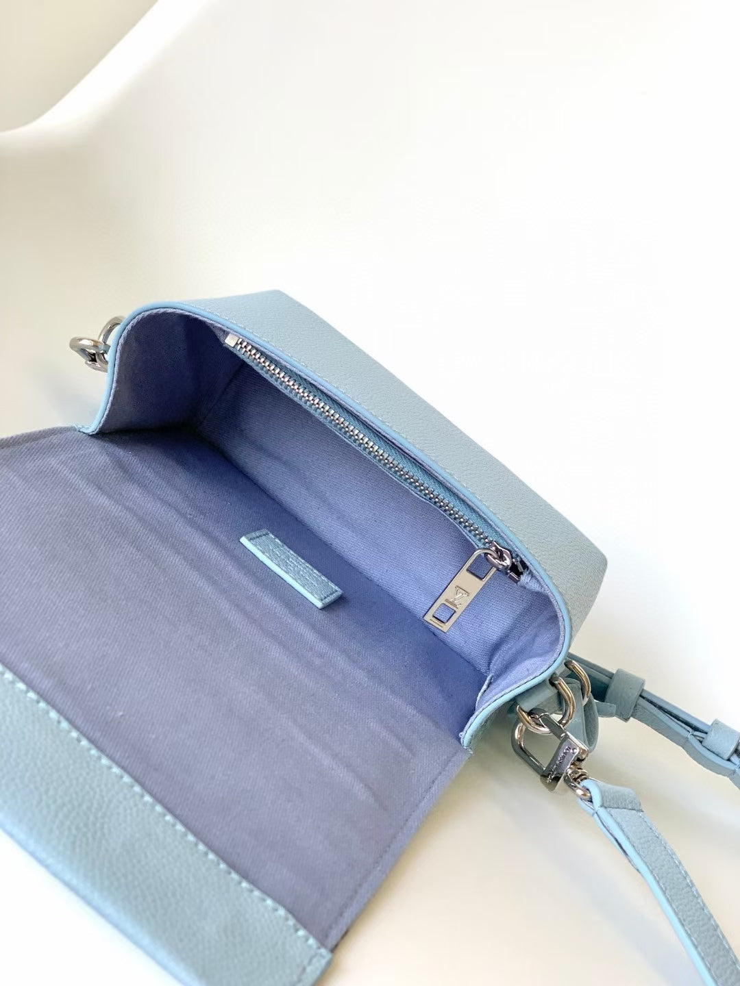 Louis Vuitton Pastel Blue Textured Leather Crossbody Wallet Bag with Strap