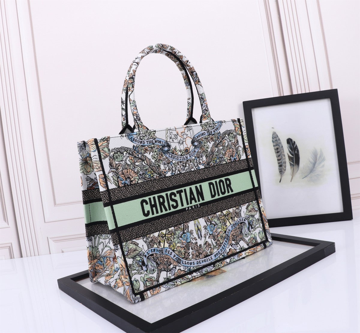 Dior Vintage Embroidered Floral Tapestry Canvas Tote Handbag