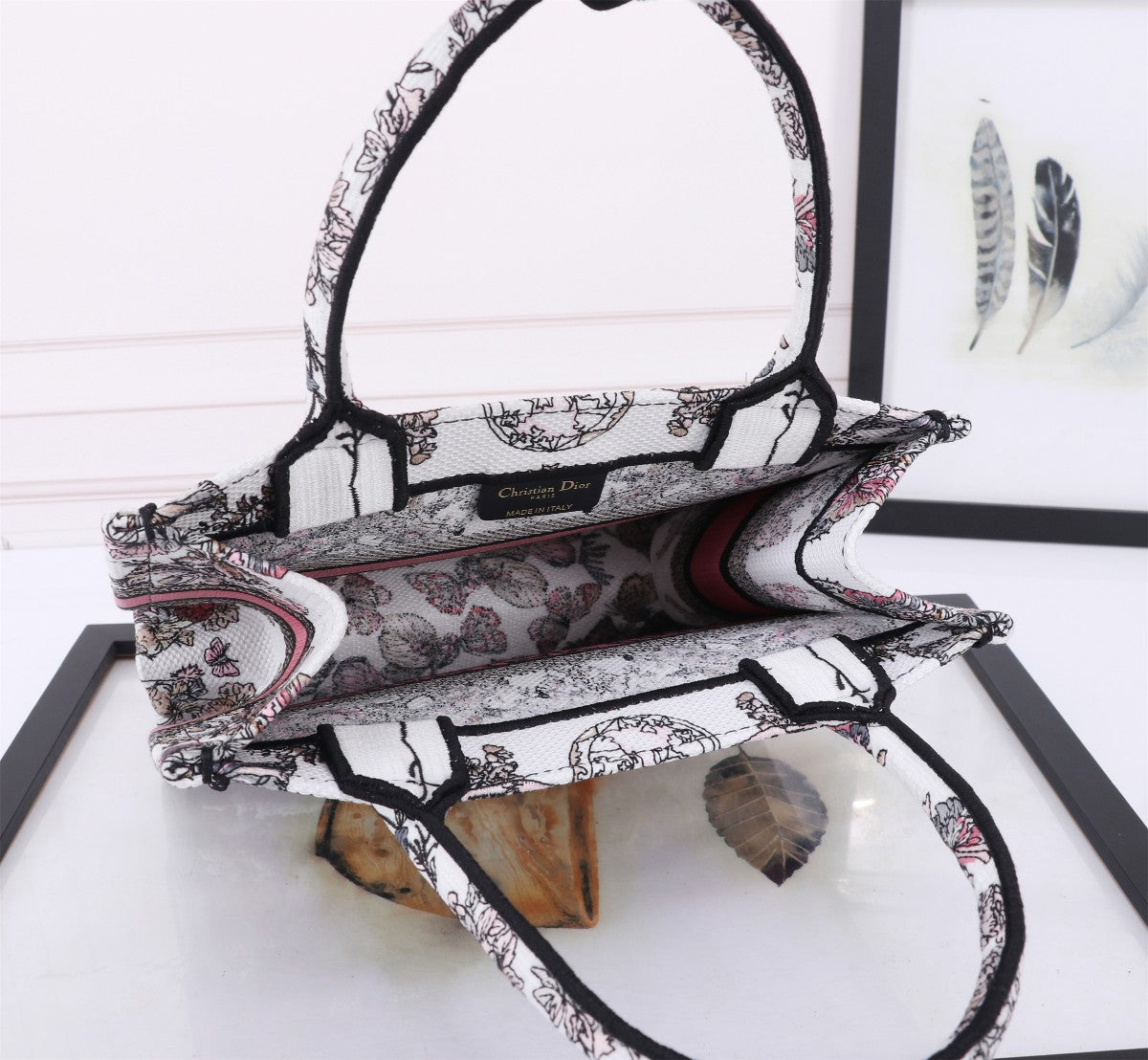 Christian Dior Book Tote Pink Patterned Canvas Embroidered Handbag