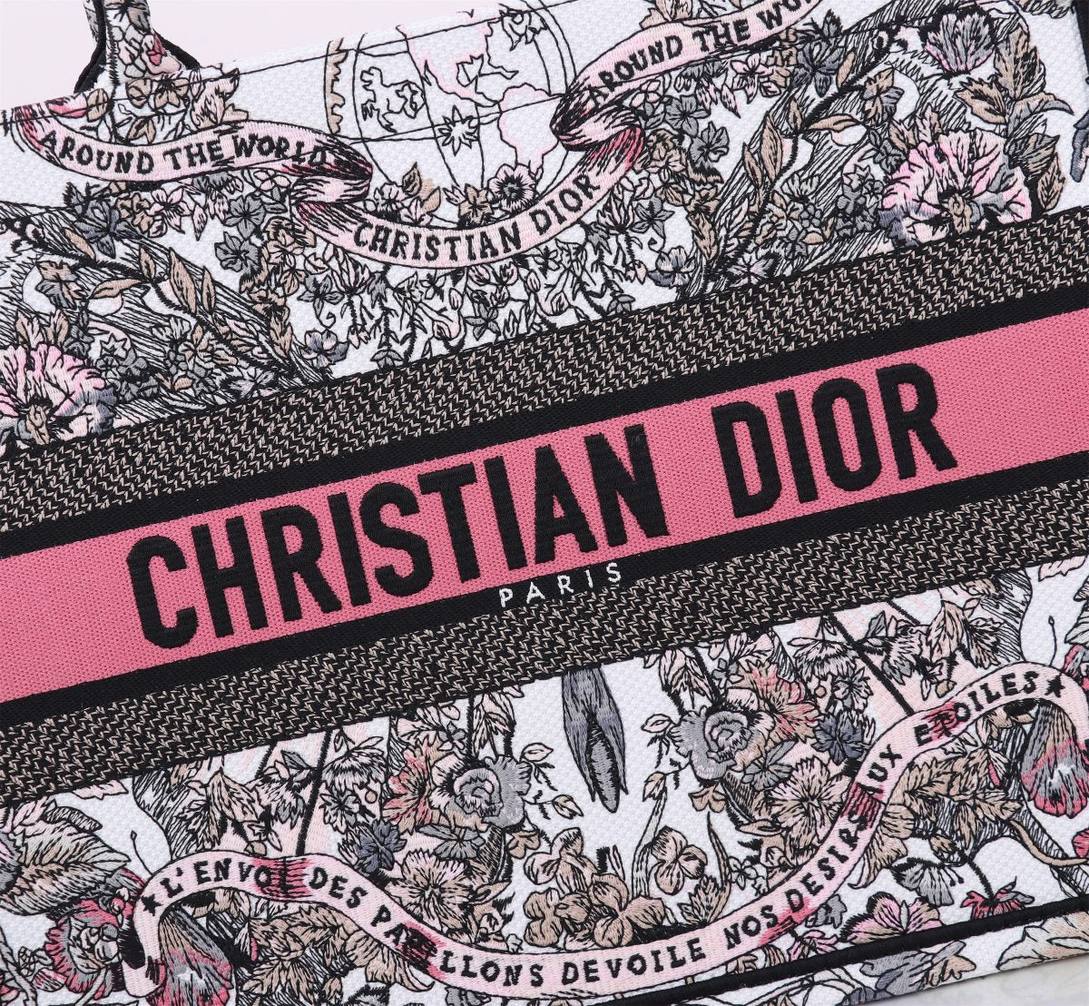 Christian Dior Book Tote Pink Patterned Canvas Embroidered Handbag