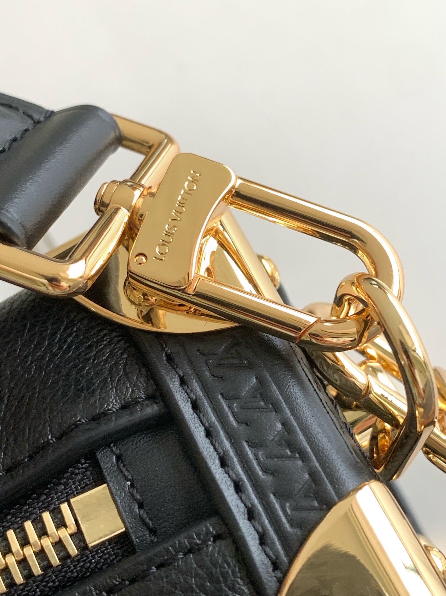Louis Vuitton Black Textured Leather Trunk-Style Shoulder Bag with Gold Corners