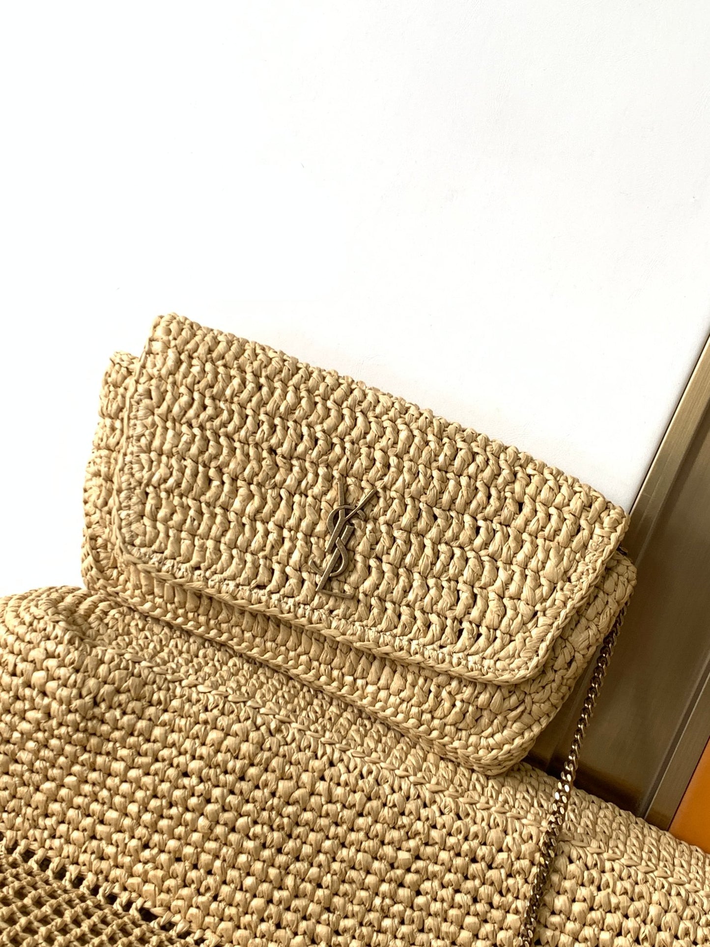 Saint Laurent YSL Raffia Small Panier Tote Bag - Natural Straw