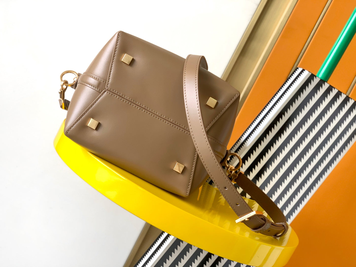 Saint Laurent LE 5 À 7 Small Leather Bucket Bag in Taupe