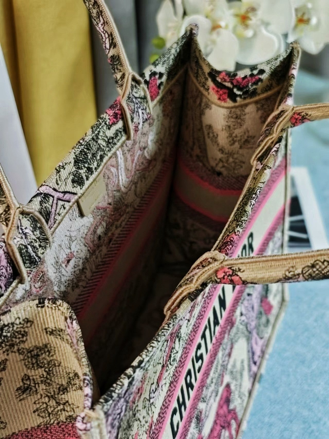 Christian Dior Large Book Tote Pink Toile de Jouy Sauvage Embroidery