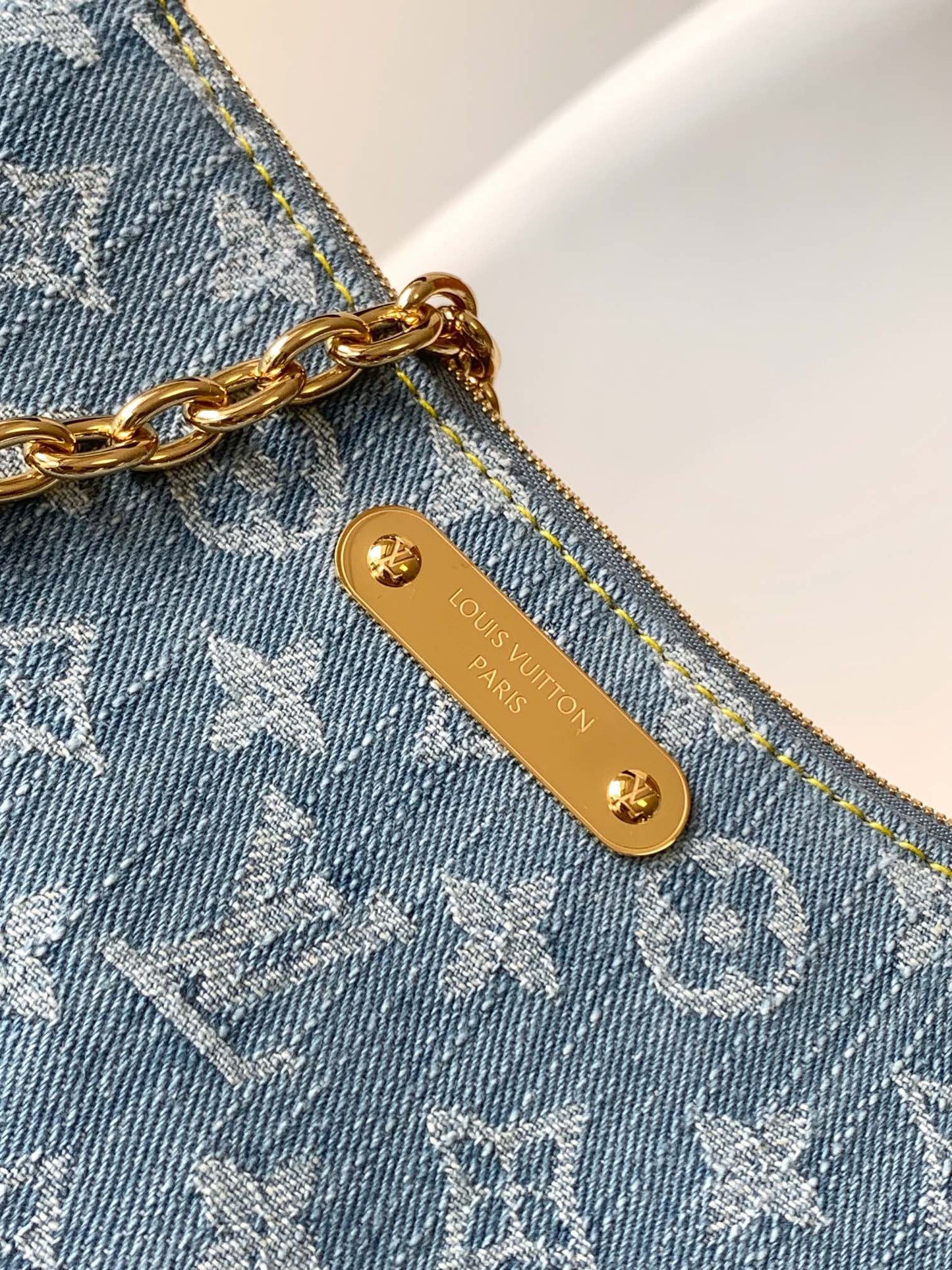 Louis Vuitton Vintage Monogram Denim Shoulder Bag with Gold Chain Strap