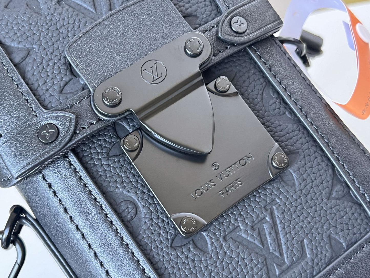 Louis Vuitton Matte Black Textured Leather Vertical Mini Trunk Crossbody Bag