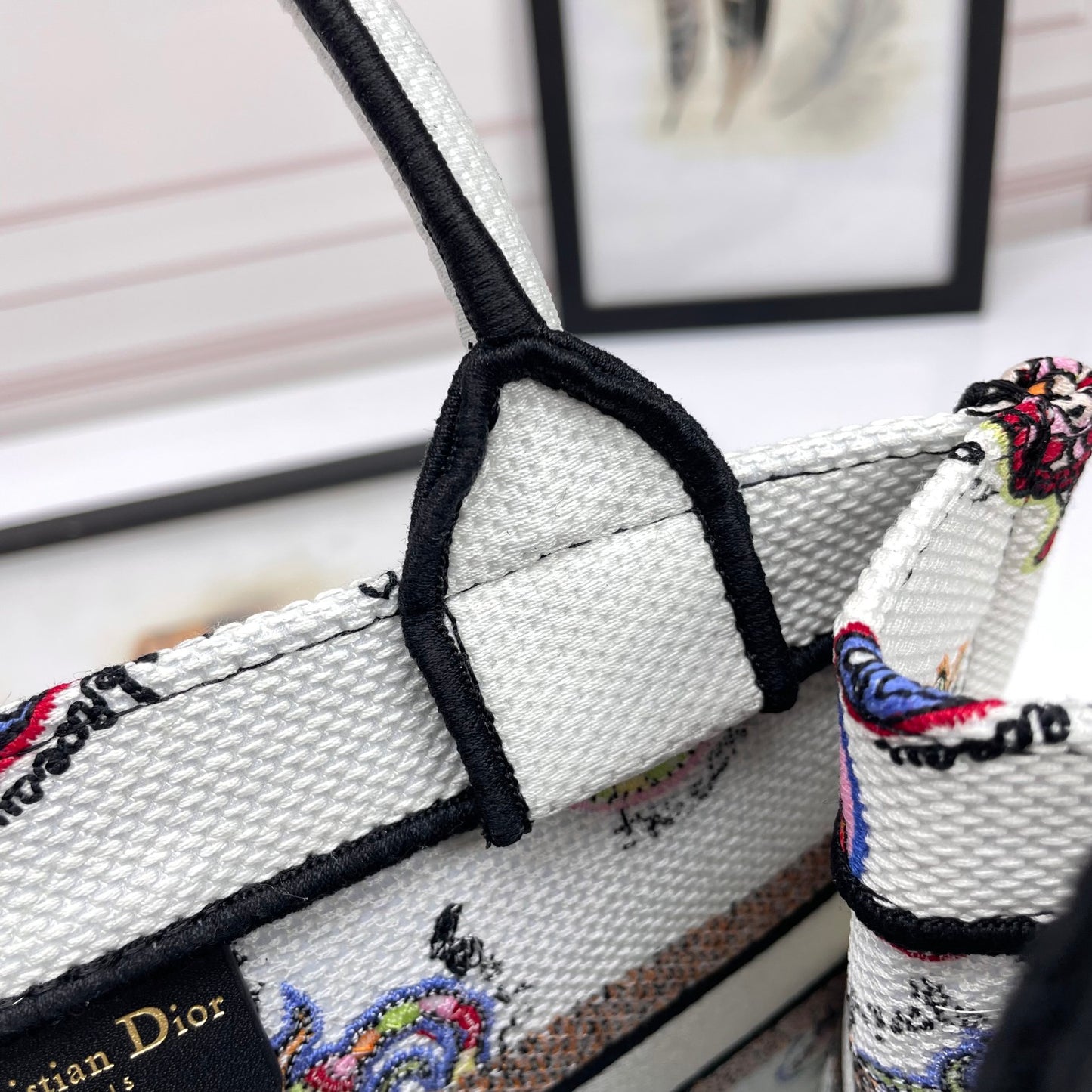 Christian Dior Book Tote Bag with Multi-Color Patterned Embroidery
