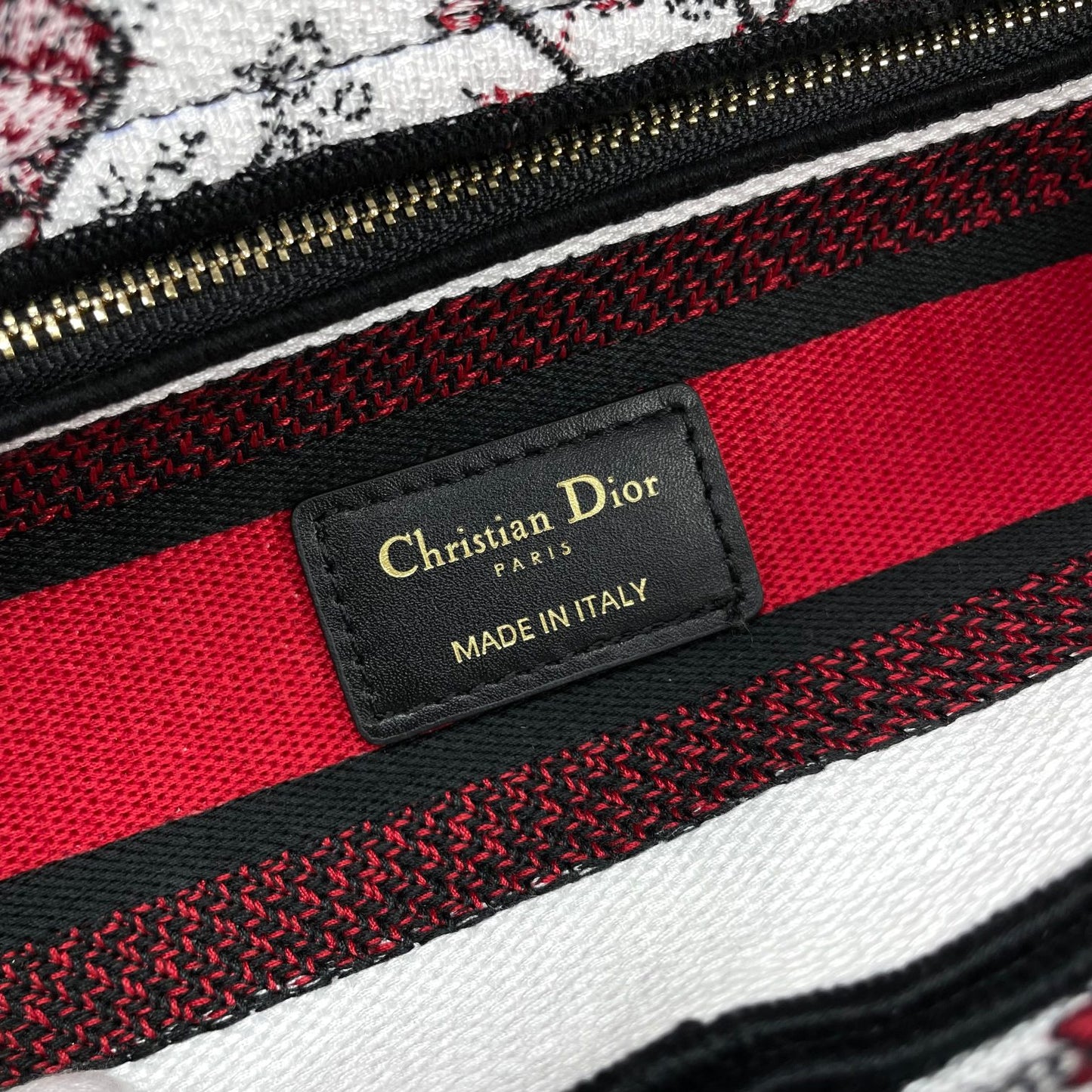 Dior Red Floral Butterfly Embroidered Canvas Top Handle Handbag