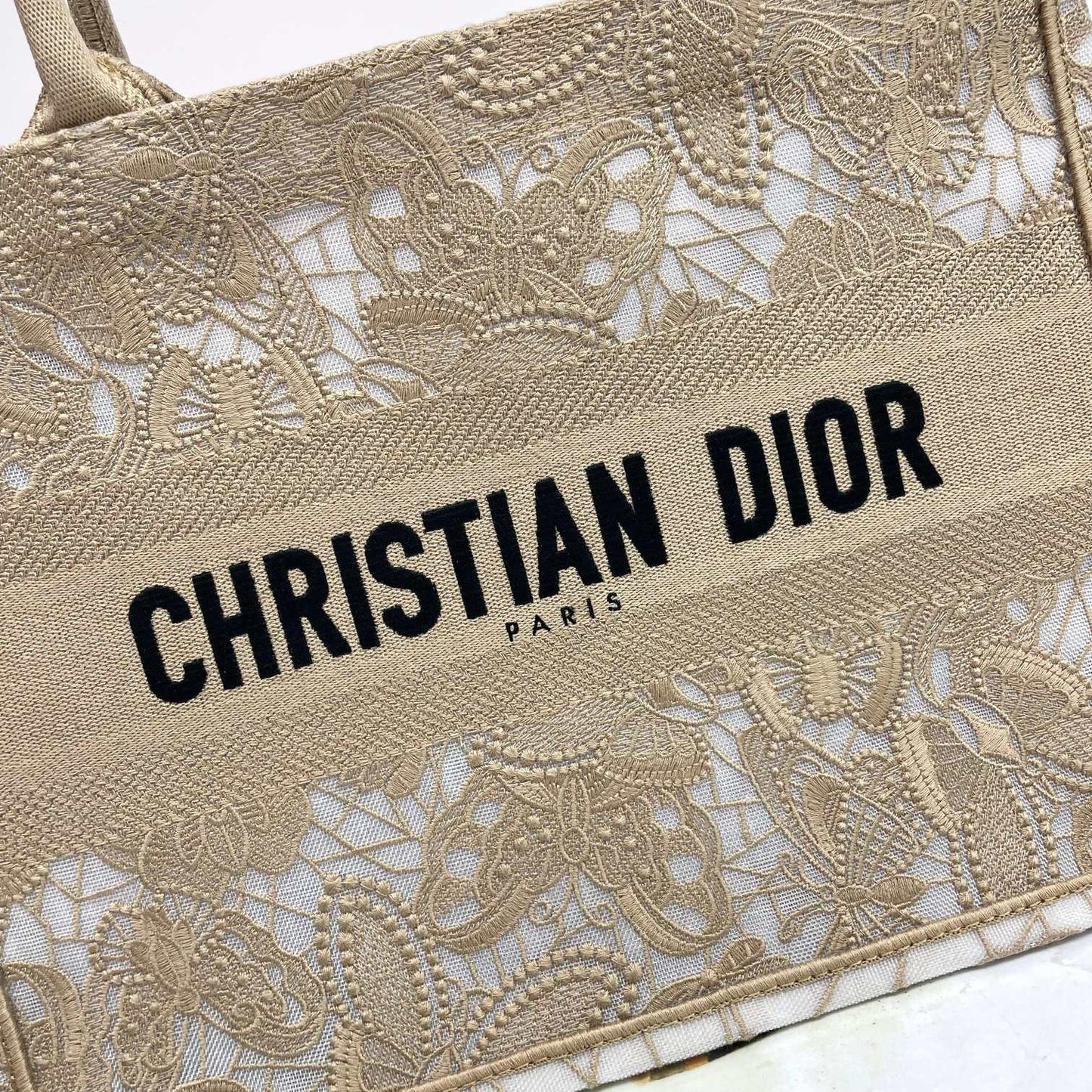Christian Dior Medium Book Tote Beige Embroidered Canvas Tote Bag