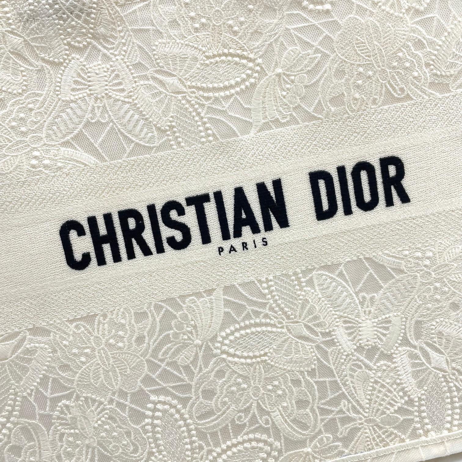 Christian Dior Large Book Tote White Embroidered Canvas Handbag