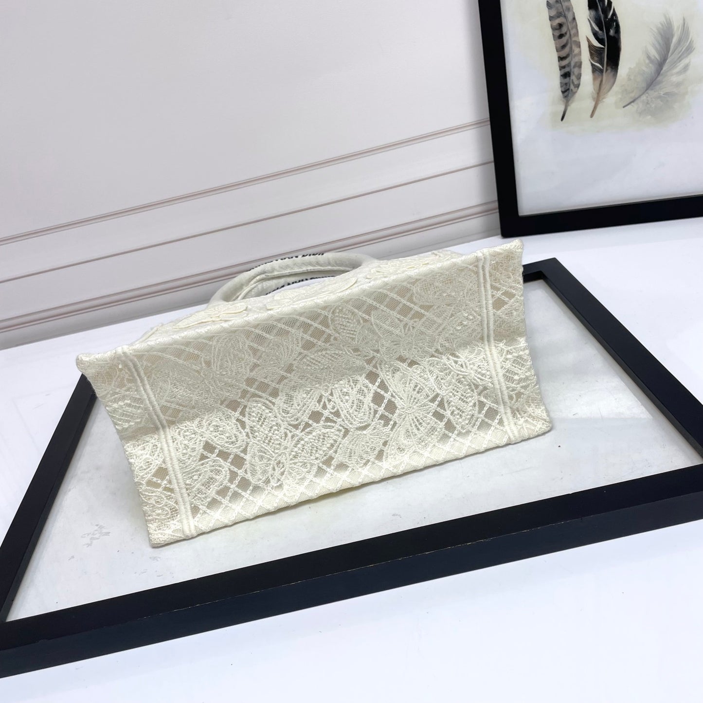 Christian Dior White Canvas Book Tote Bag with 3D Butterfly Embroidery