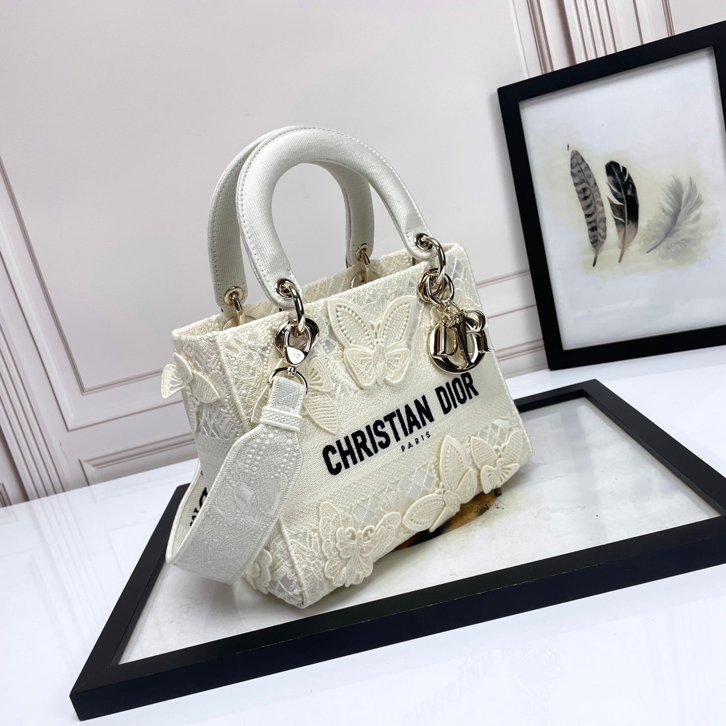 Christian Dior Lady D-Lite Bag - White Butterfly Embroidery Medium
