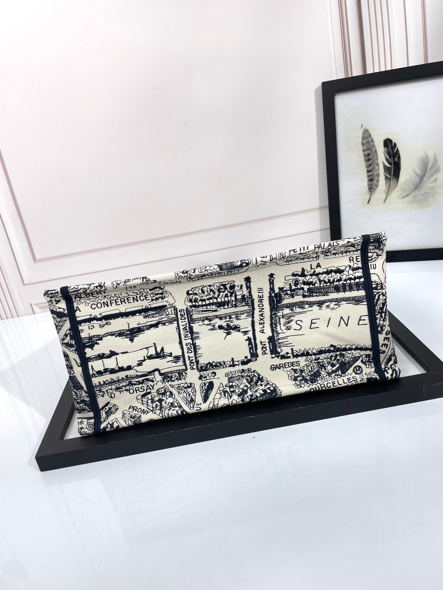 Dior Monochrome Map Pattern Large Canvas Tote Bag with Handles