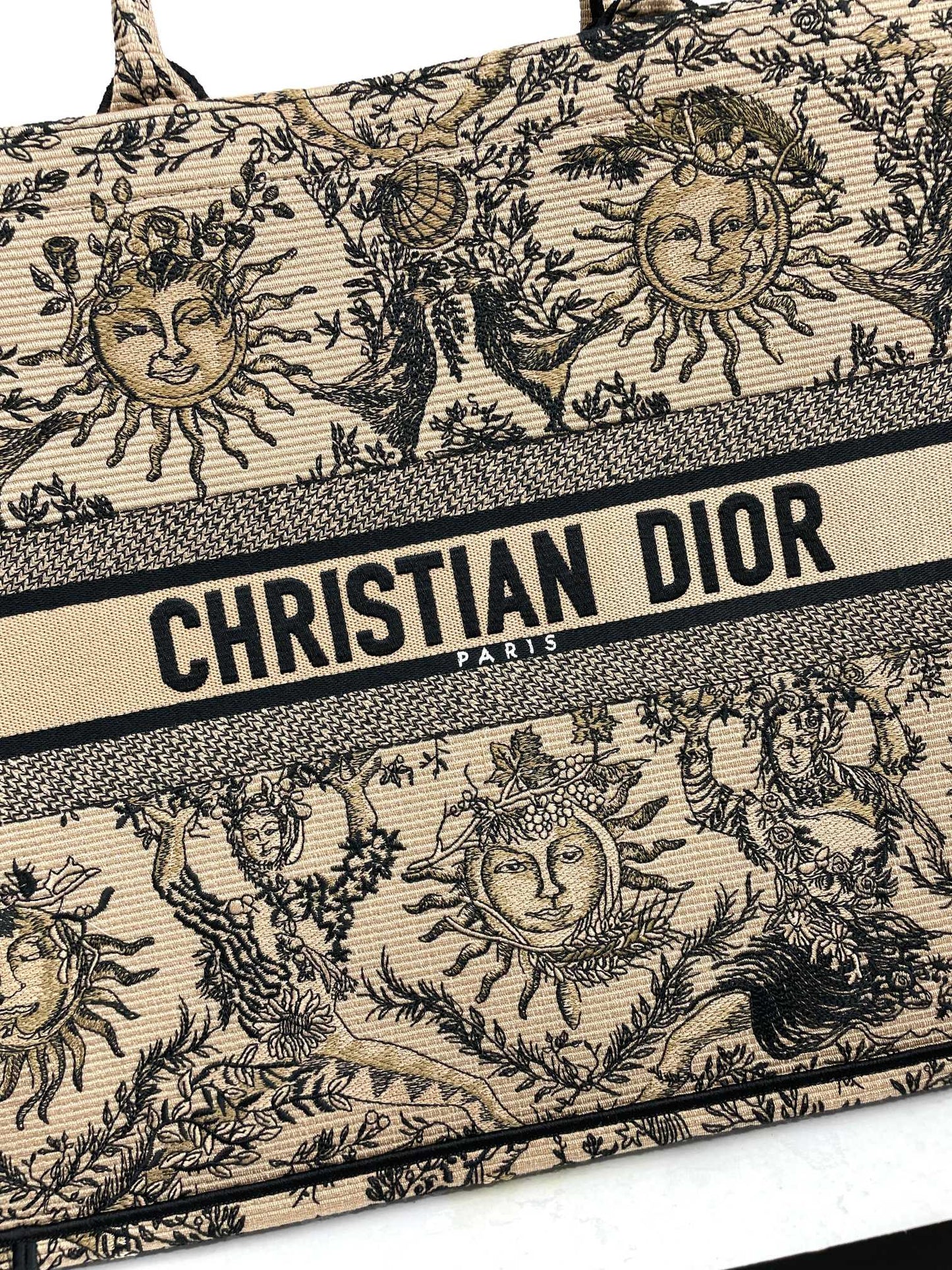 Dior Vintage Astrology Sun Motif Canvas Tote Bag Large Shoulder Purse