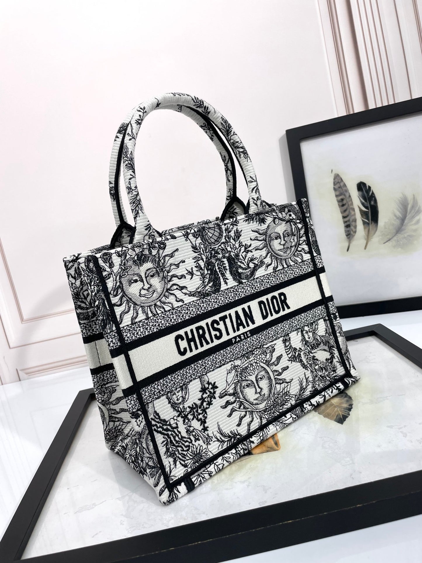 Dior Celestial Sun Motif Canvas Tote Bag with Top Handles
