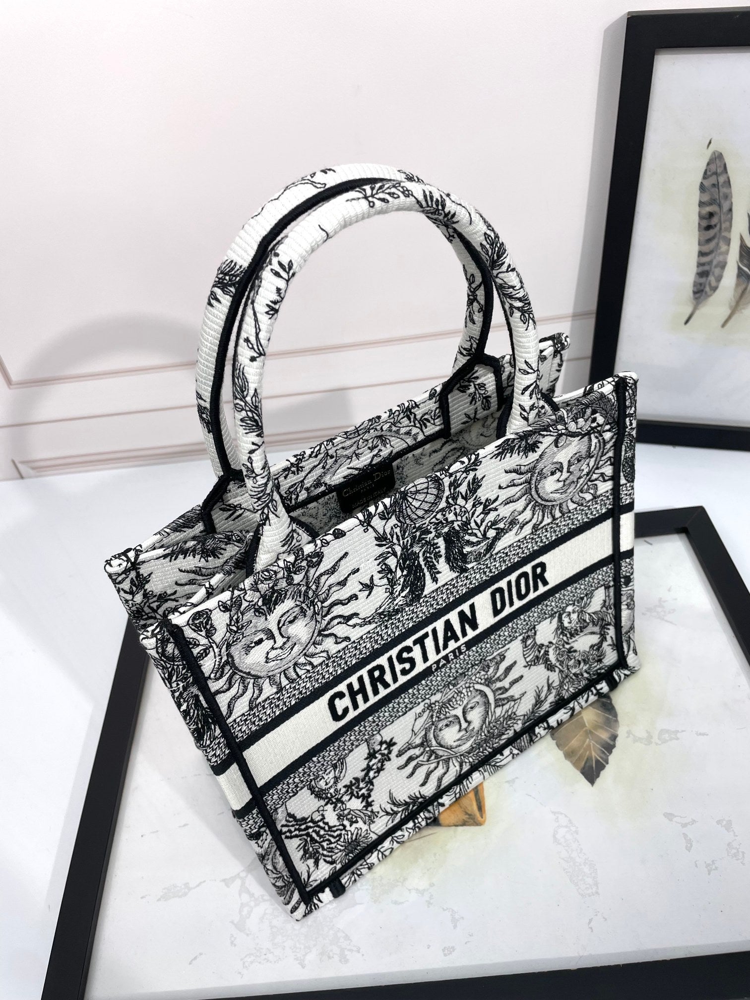 Dior Celestial Sun Motif Canvas Tote Bag with Top Handles
