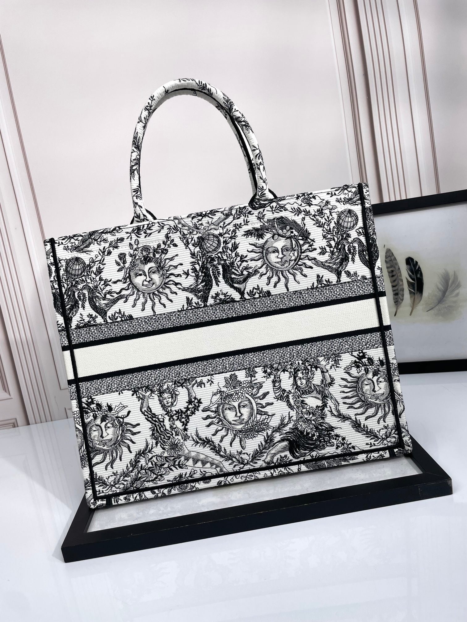 Dior Celestial Sun Embroidered Canvas Tote Bag Large Shoulder Handbag
