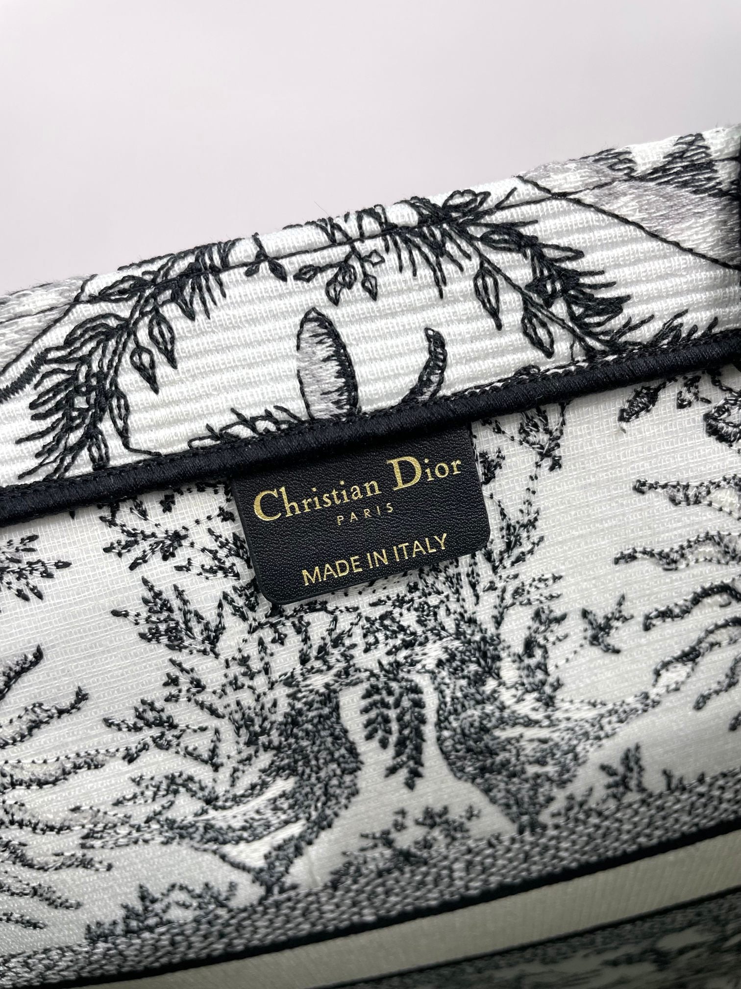 Christian Dior Medium Book Tote - Black and White Toile de Jouy Soleil Canvas