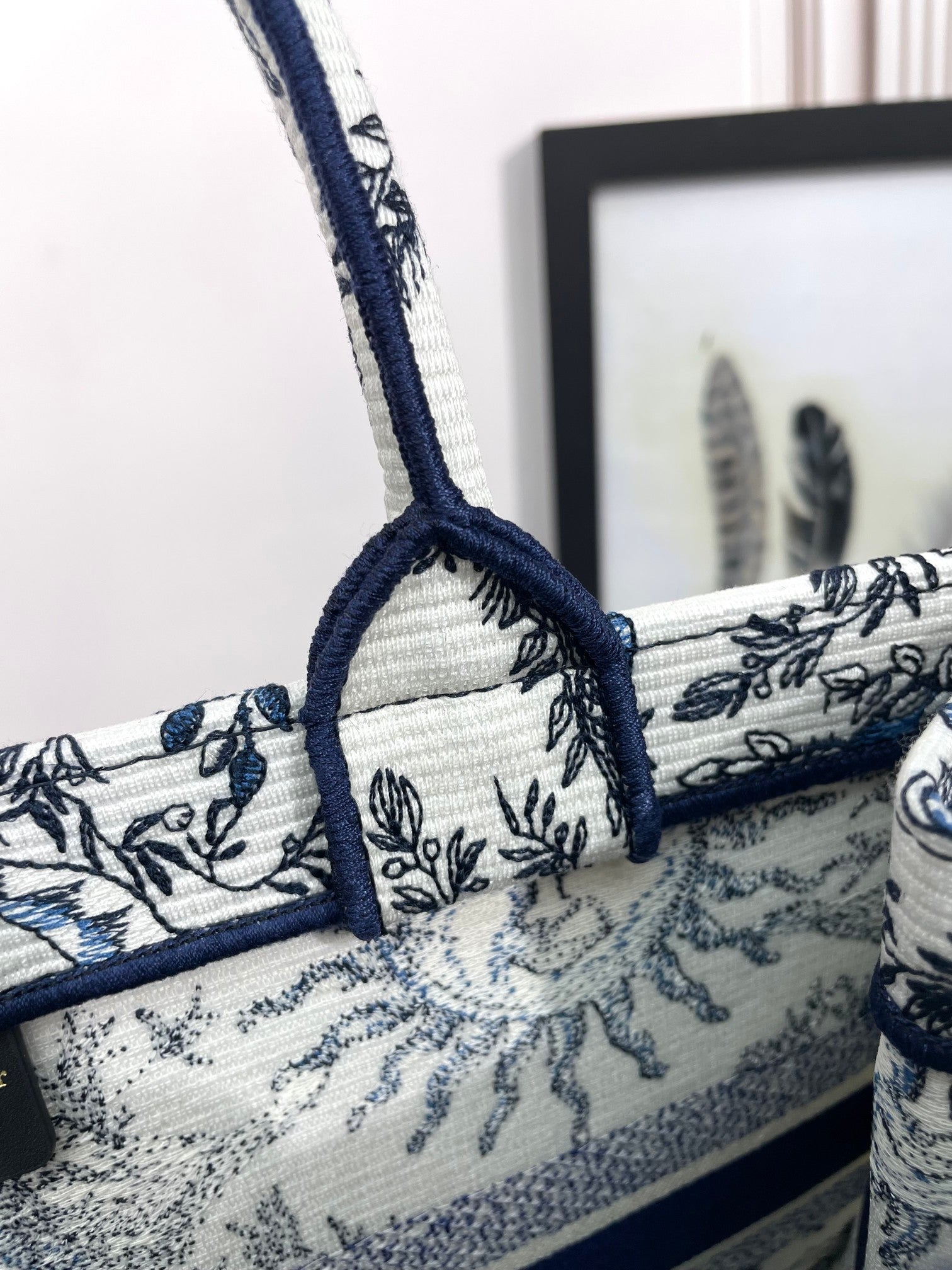 Christian Dior Medium Book Tote Bag with Blue Sun Embroidery