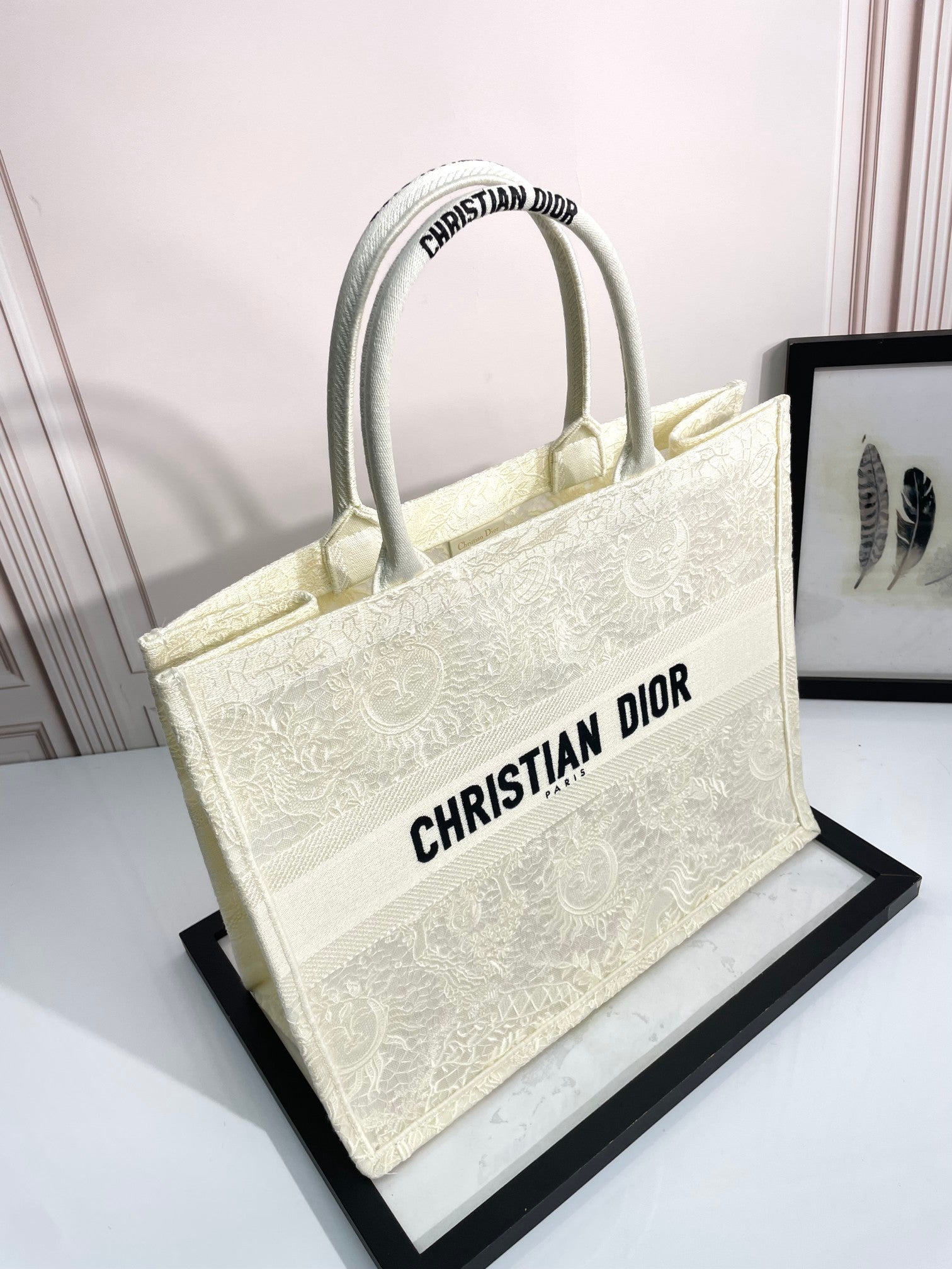Christian Dior Large Book Tote Bag - Beige Embroidered Canvas