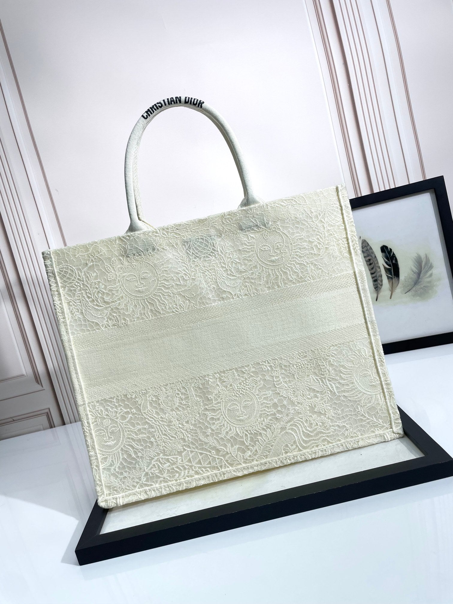 Christian Dior Large Book Tote Bag - Beige Embroidered Canvas