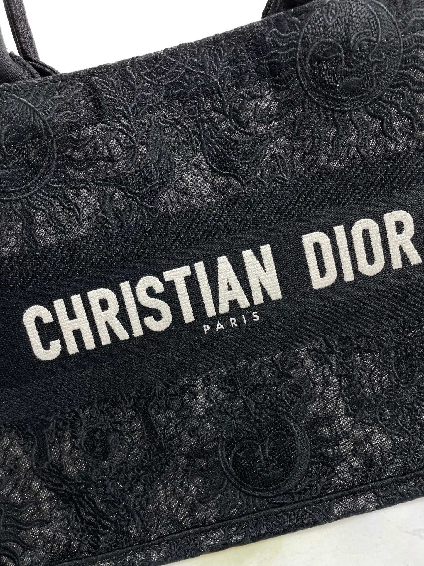 Christian Dior Small Book Tote - Black Embroidered Canvas