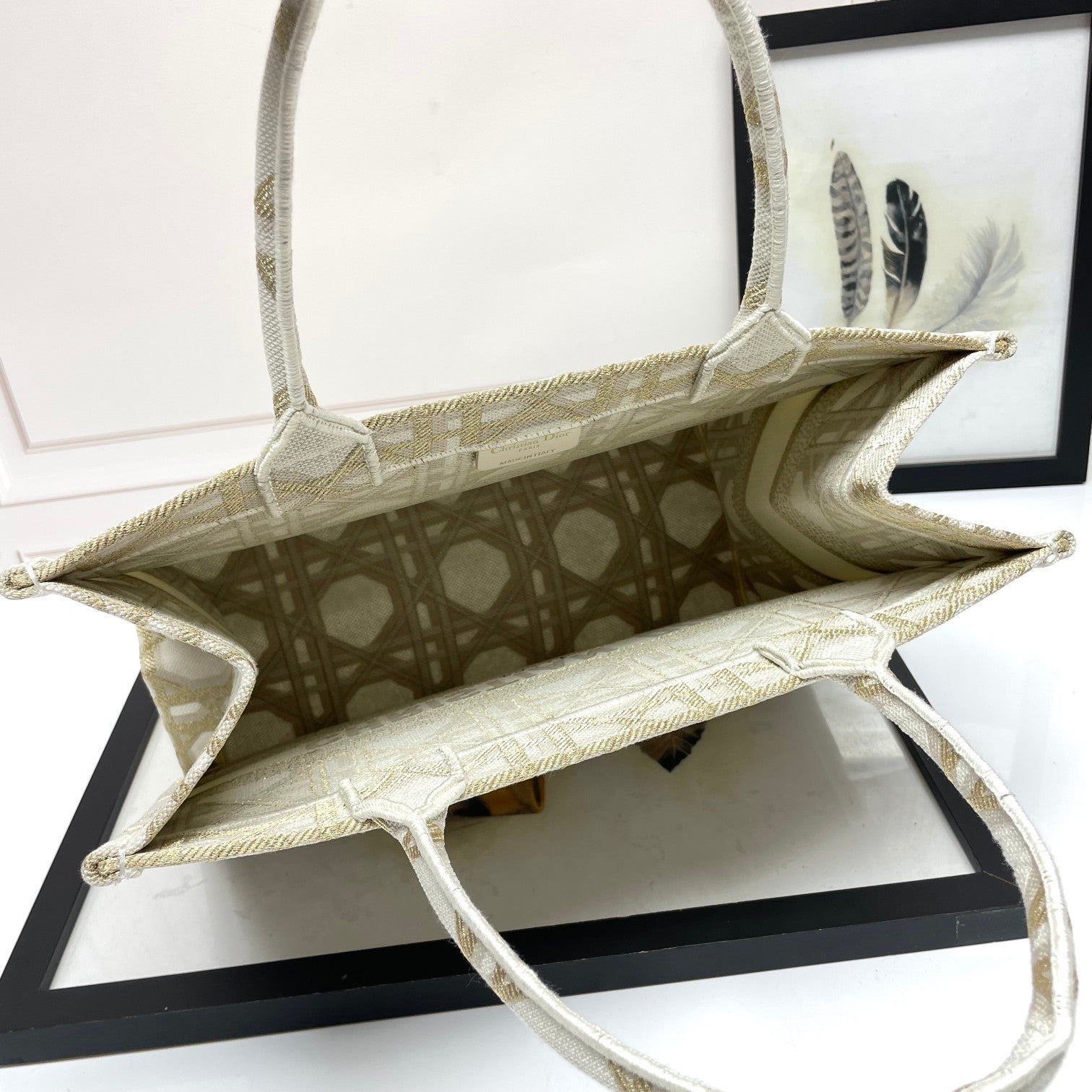 Christian Dior Medium Book Tote - Gold-Tone Metallic Cannage Embroidery