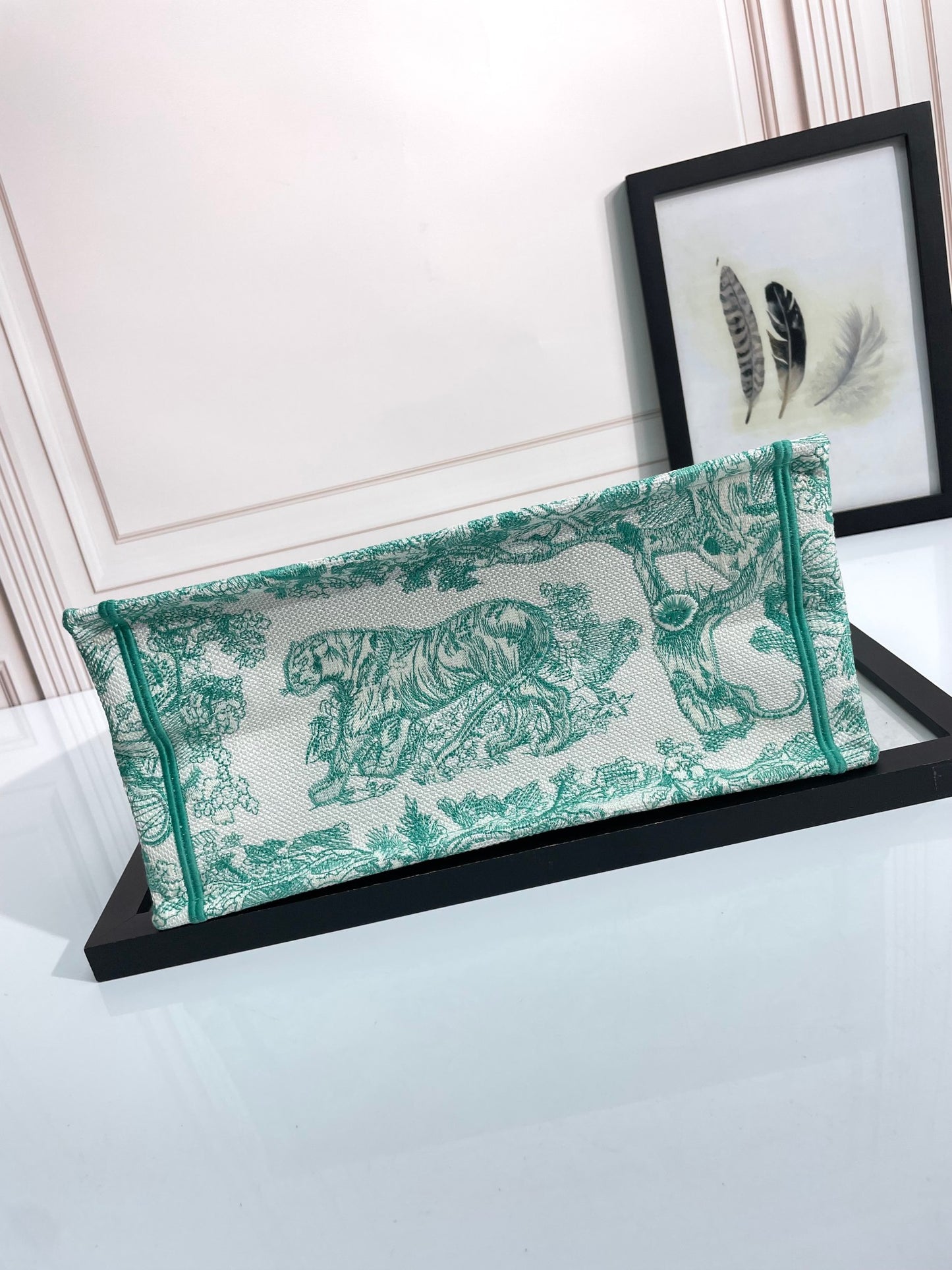 Christian Dior Book Tote - Green Toile de Jouy Embroidery