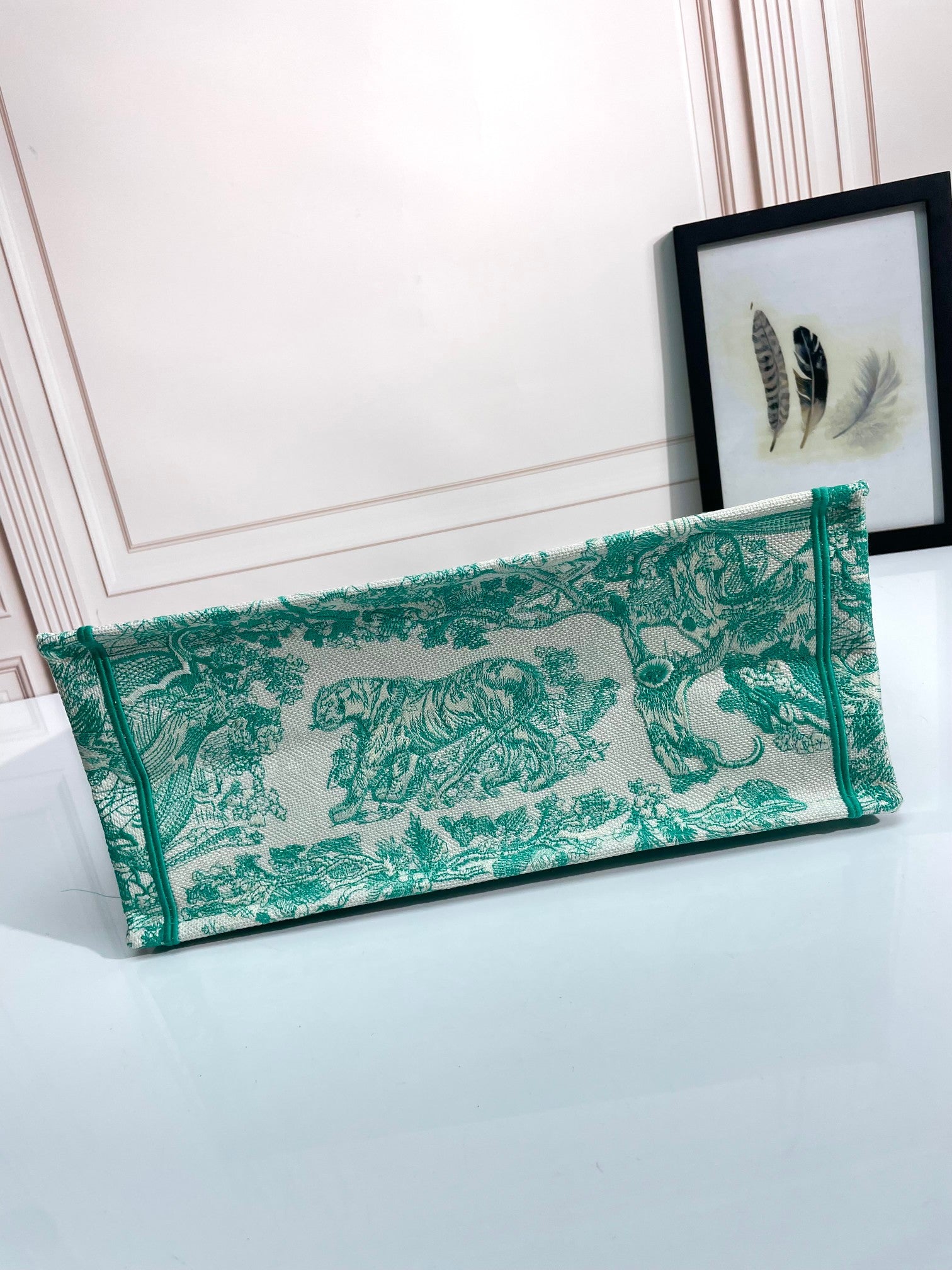 Dior Green and White Floral Toile de Jouy Canvas Tote Bag