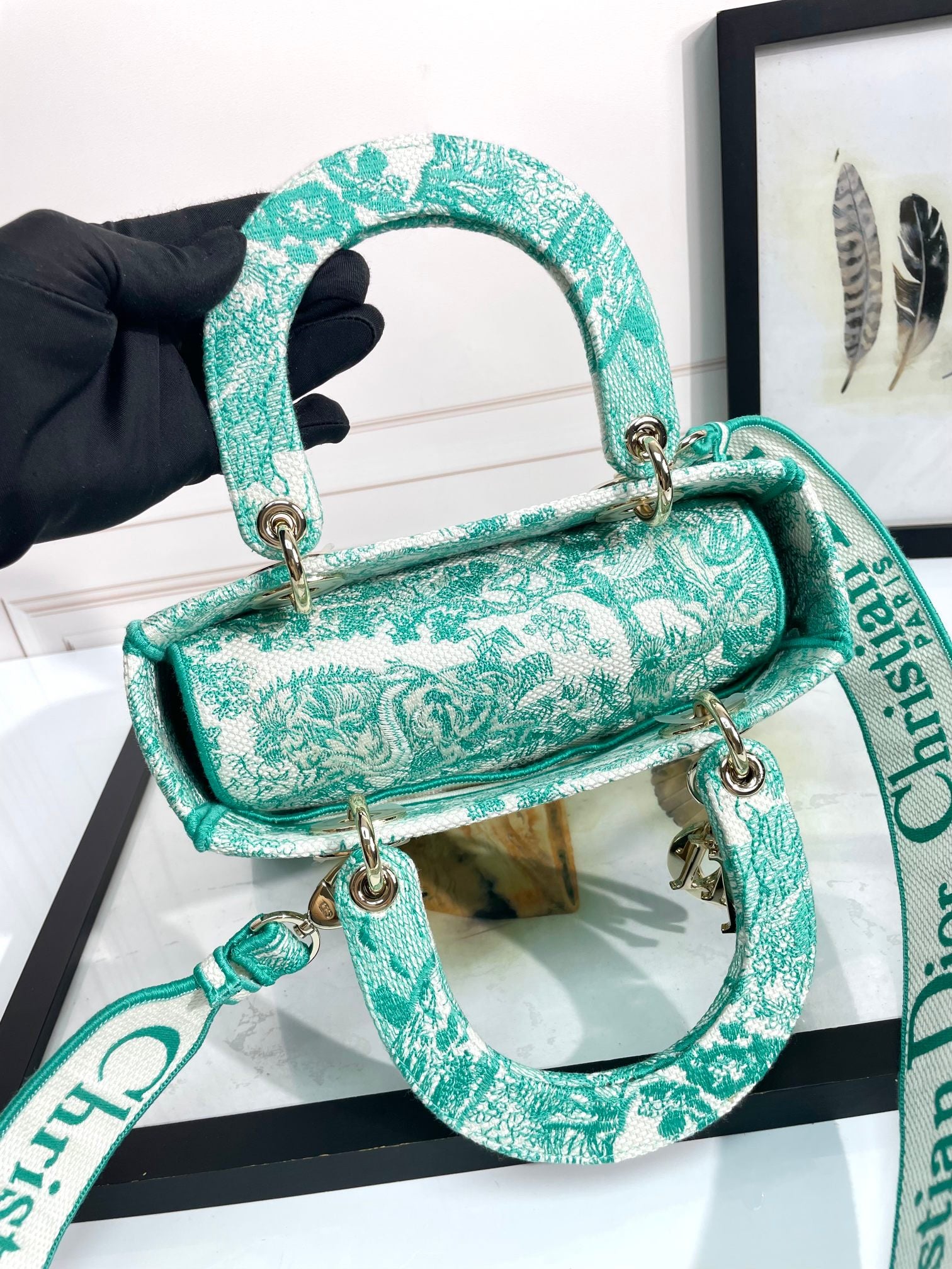 Christian Dior Lady D-Lite Bag - Green Toile de Jouy Embroidery Medium Handbag