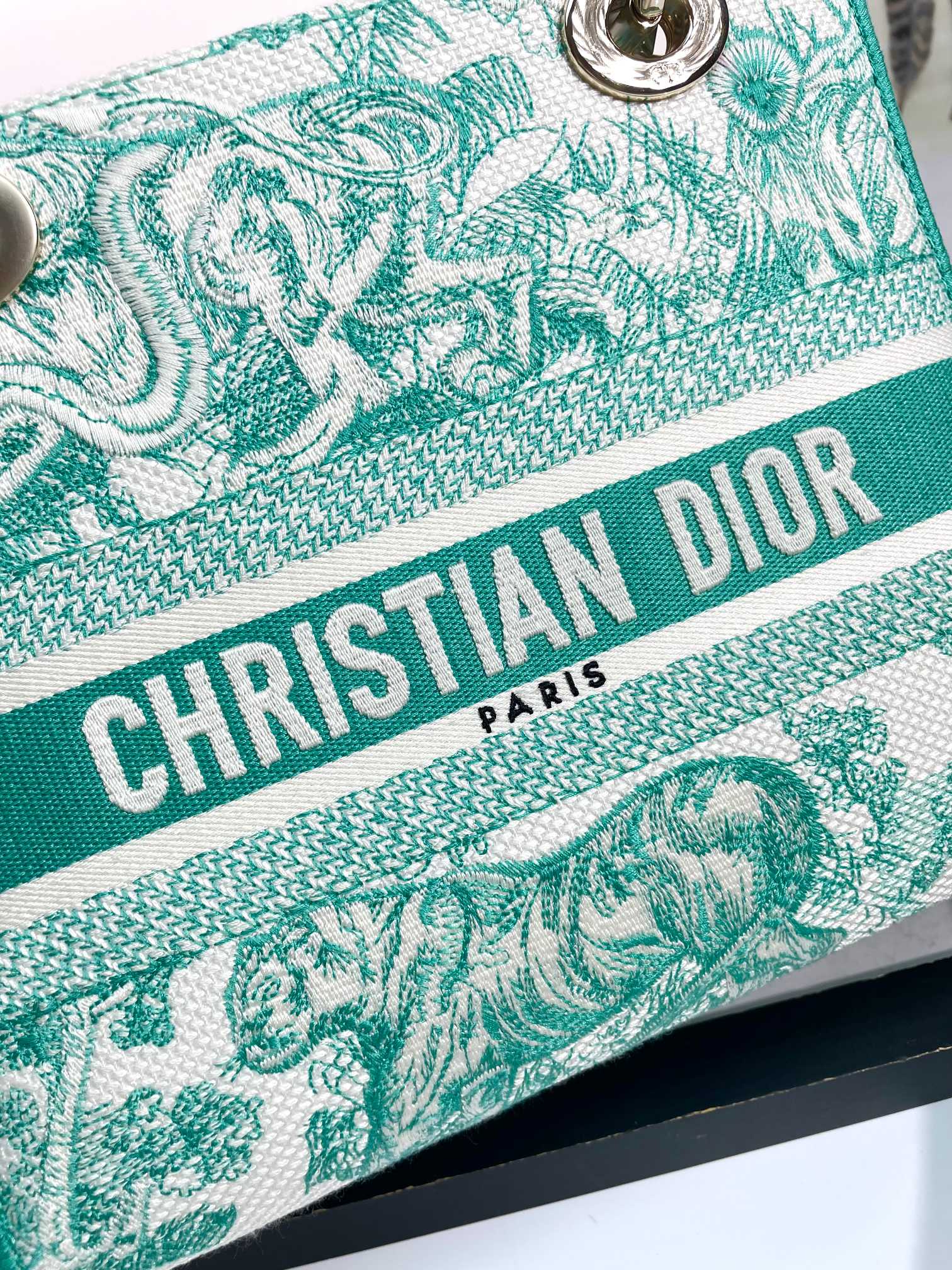 Christian Dior Lady D-Lite Bag in Green and White Floral Embroidery