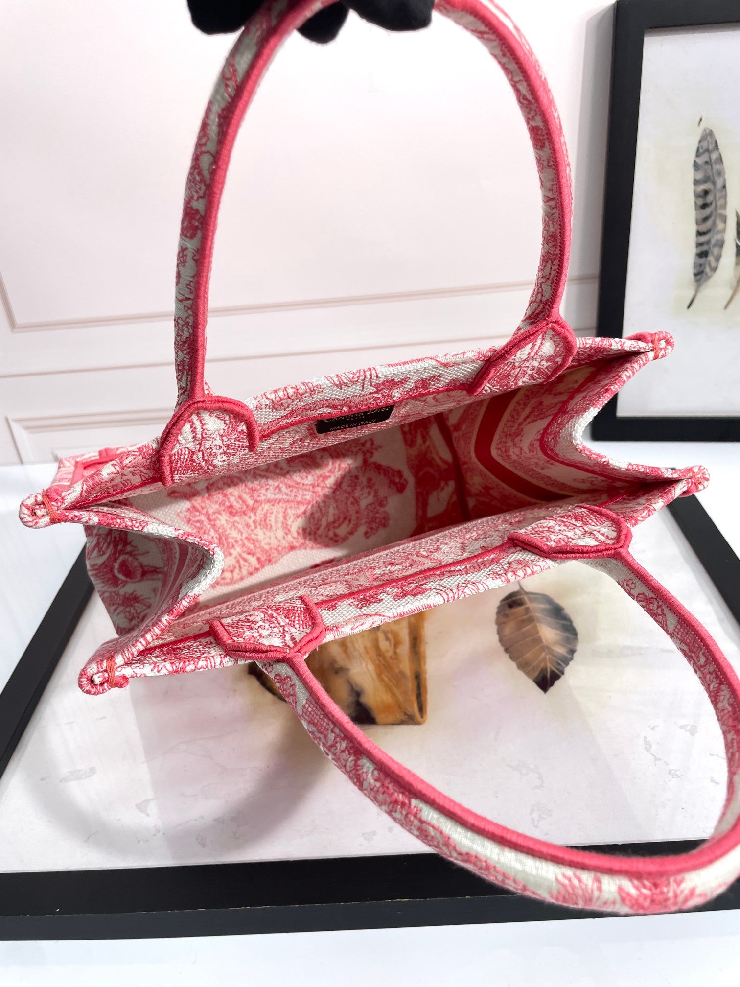 Dior Embroidered Pink Toile Canvas Tote Bag Structured Handbag