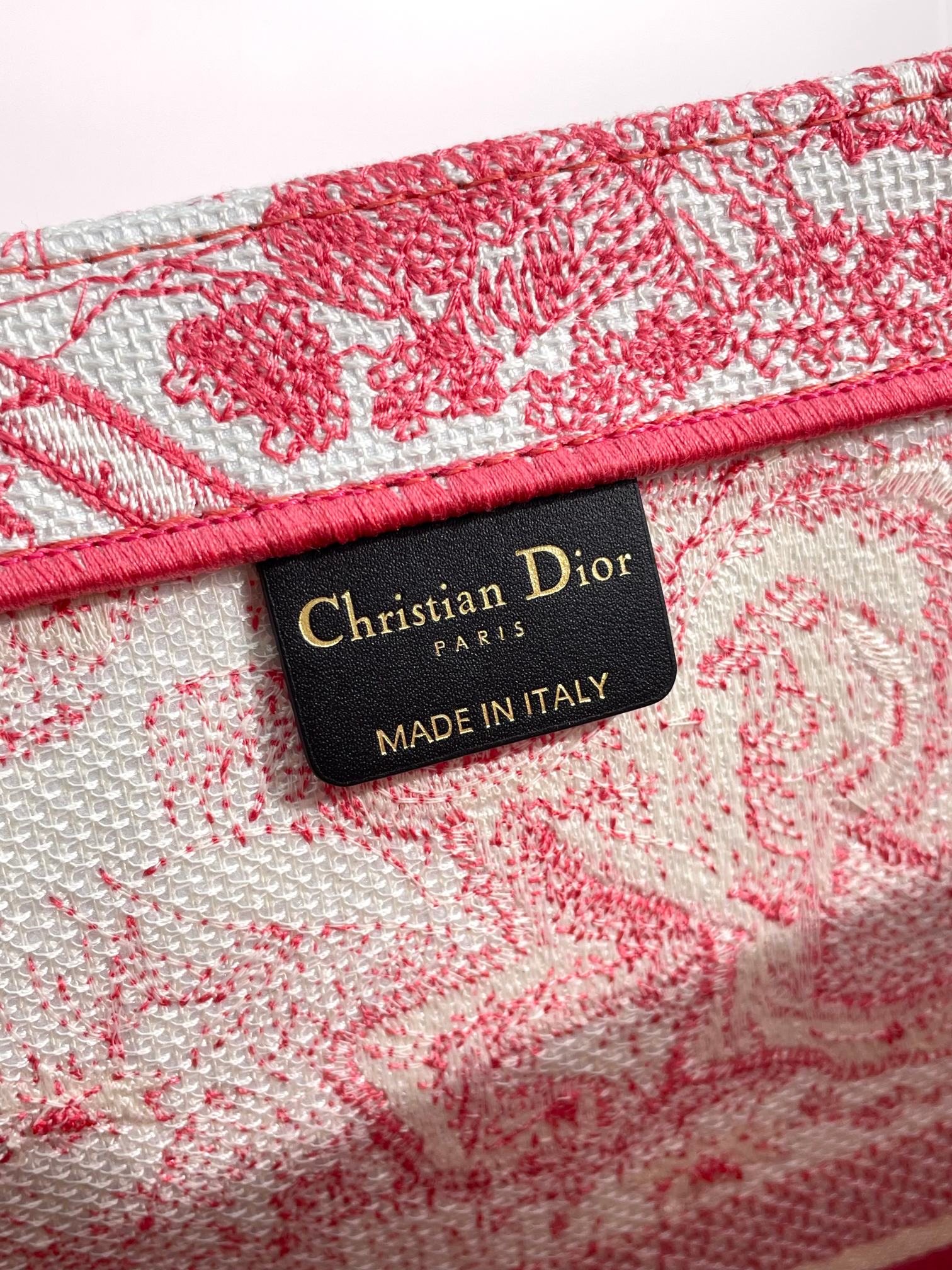Christian Dior Large Book Tote - Red Toile de Jouy Embroidery