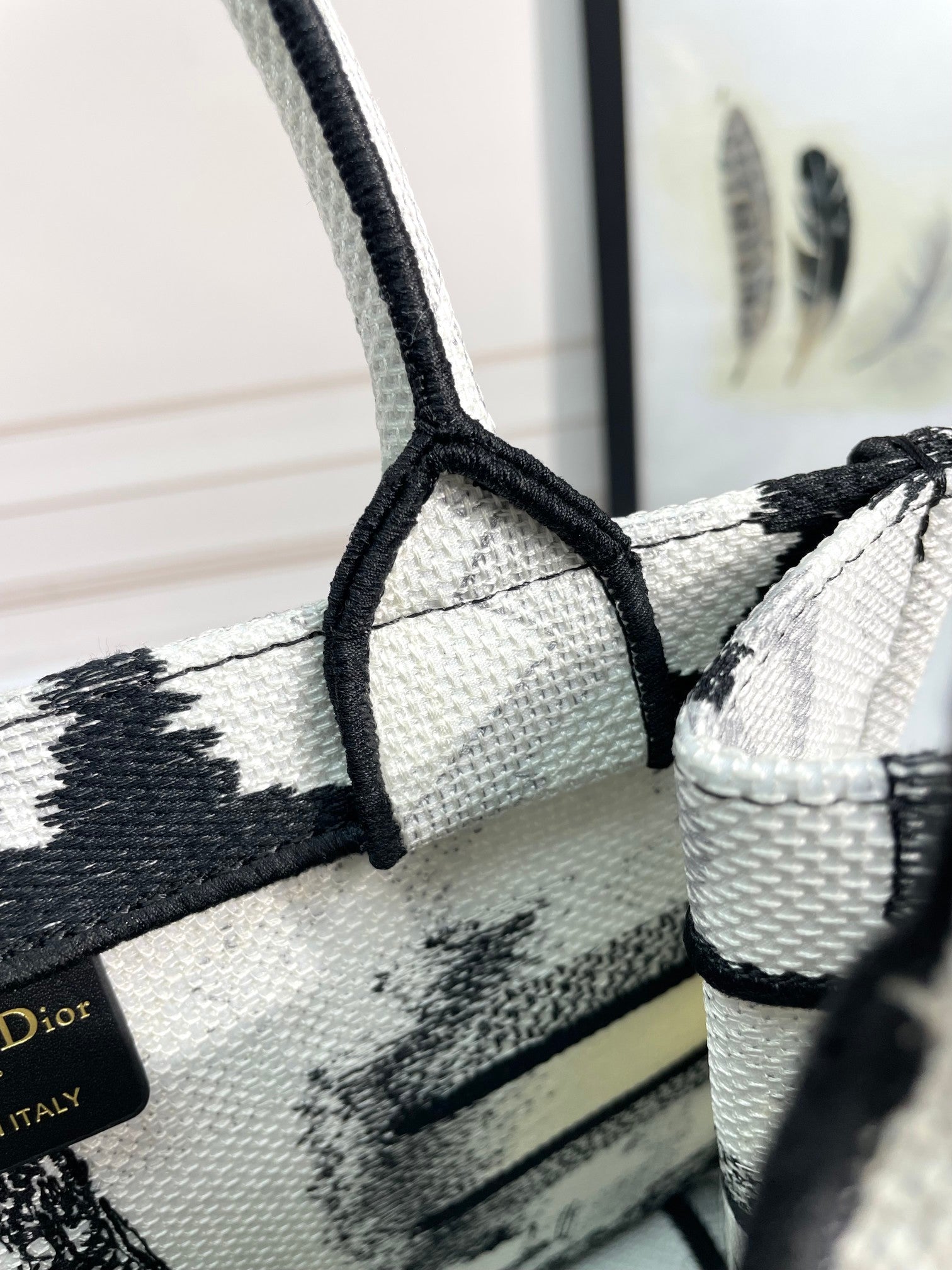 Dior Black and White Paris Eiffel Tower Embroidered Canvas Tote Bag