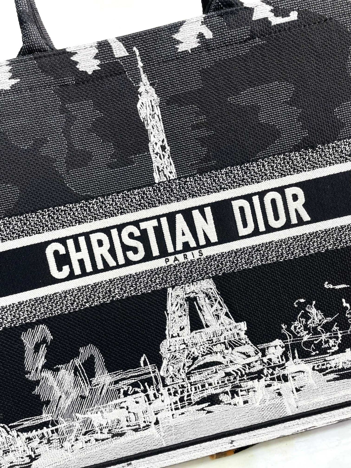 Christian Dior Large Book Tote Bag - Plan de Paris Motif - Black and White Embroidered Canvas