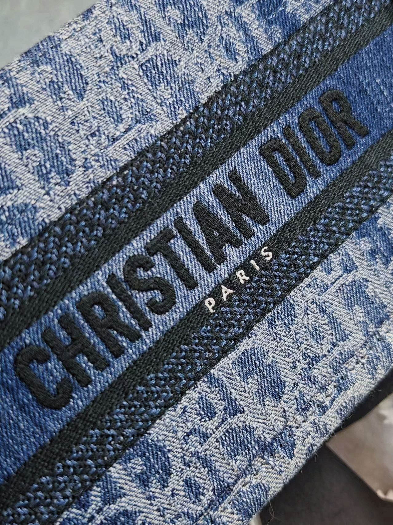 Christian Dior Small Dior Book Tote with Strap - Blue Oblique Embroidery