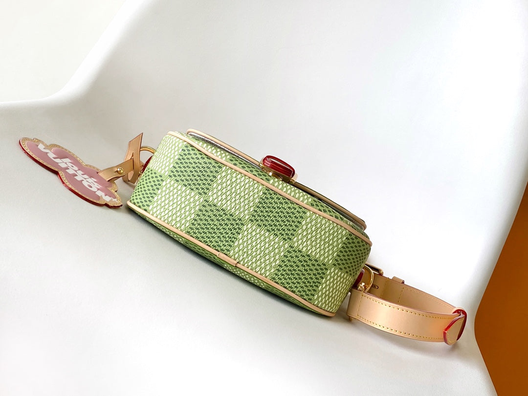 Louis Vuitton Green Checkered Canvas Mini Saddle Bag with Leather Strap