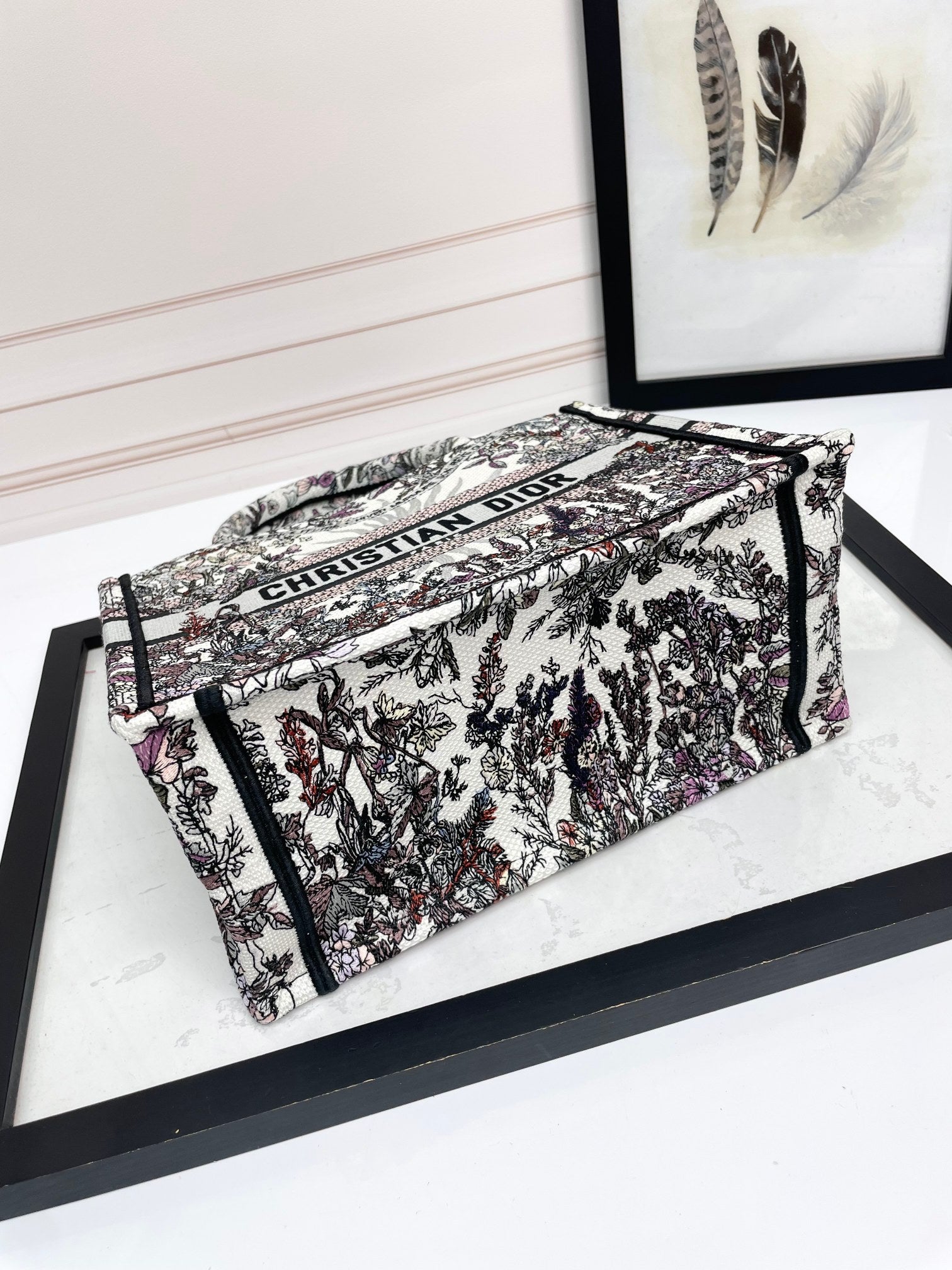 Christian Dior Medium Book Tote - Embroidered Canvas - White & Multi-color