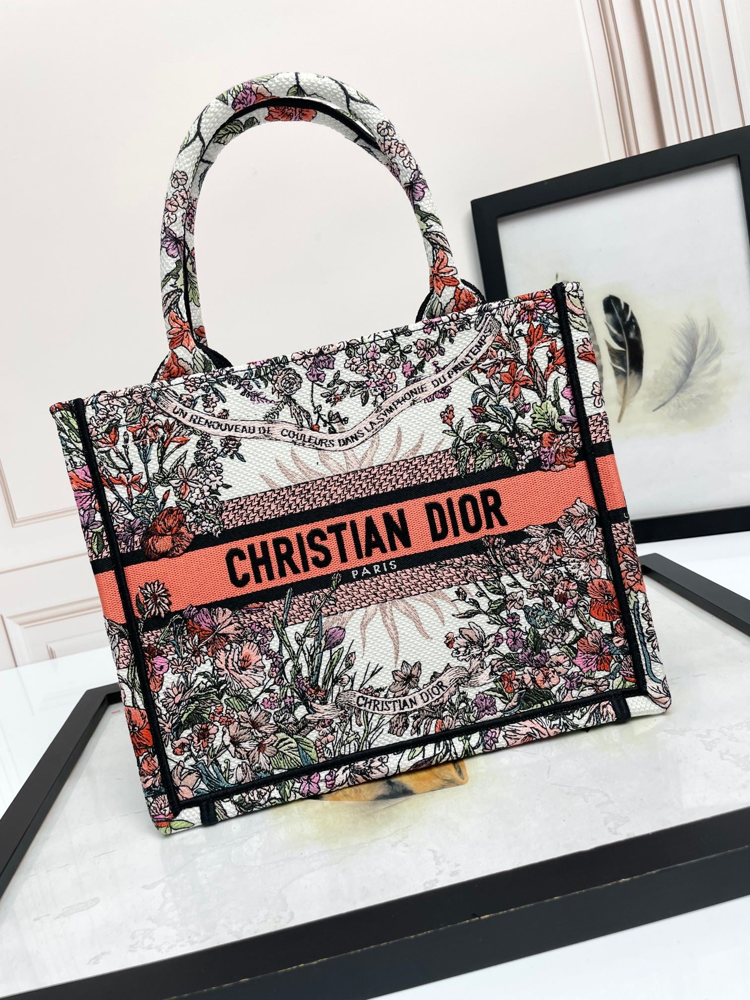 Dior Vintage Floral Tapestry Canvas Tote Bag with Top Handles
